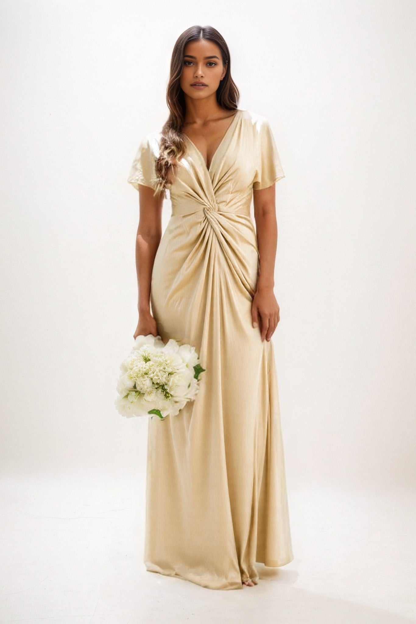 A-Line Maxi Luxe Satin Bridesmaid Dress CB0838