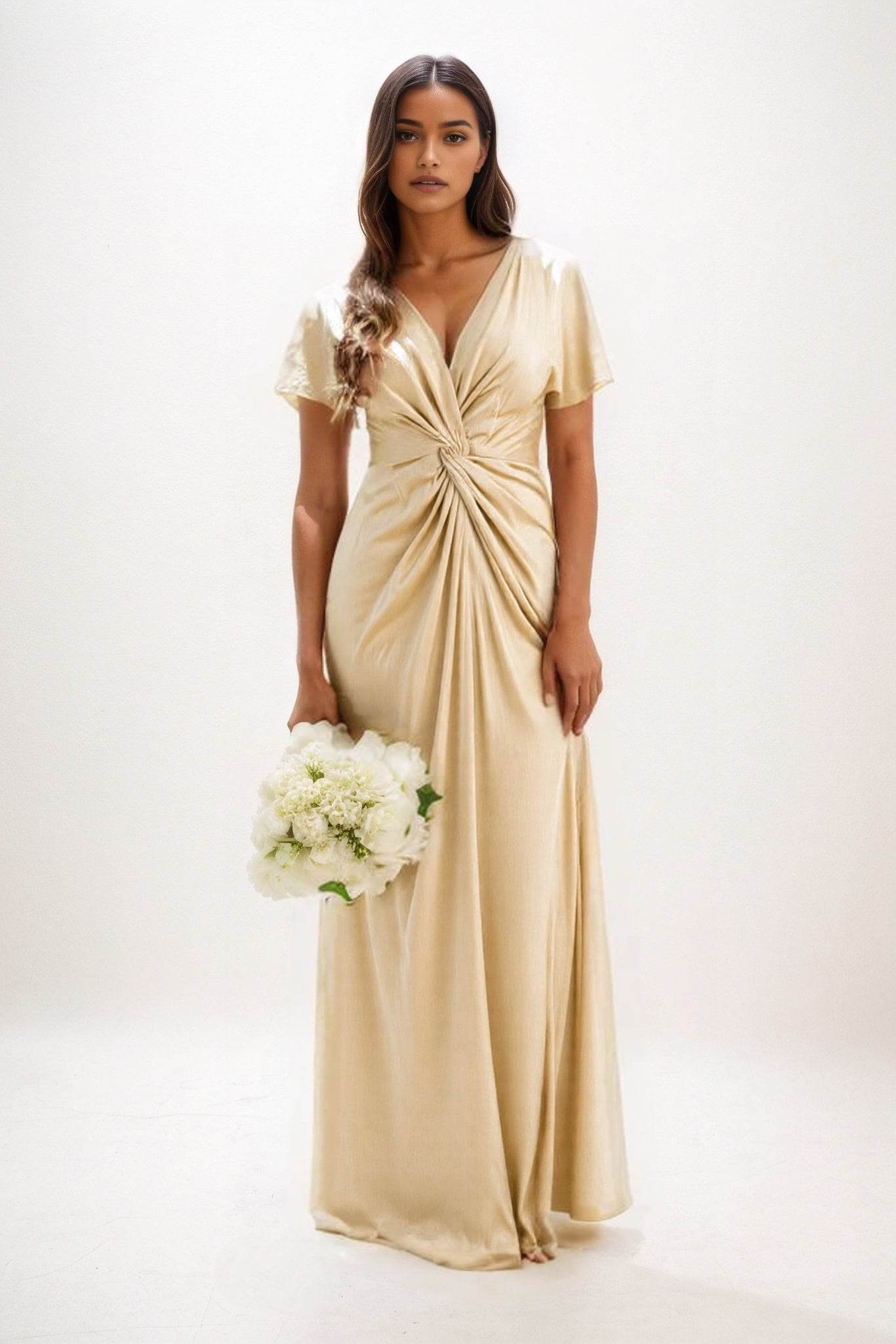A-Line Maxi Luxe Satin Bridesmaid Dress CB0838 - COCOMELODY
