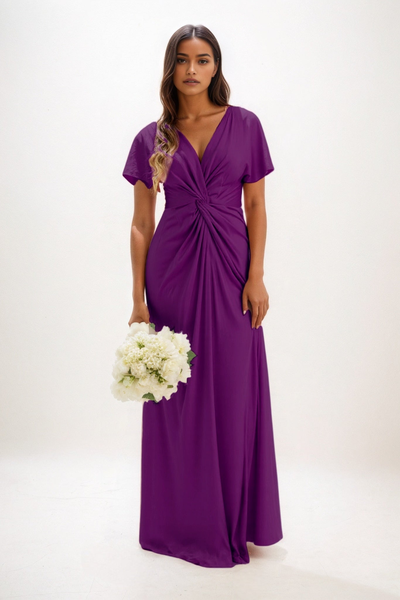 A-Line Maxi Luxe Satin Bridesmaid Dress CB0838