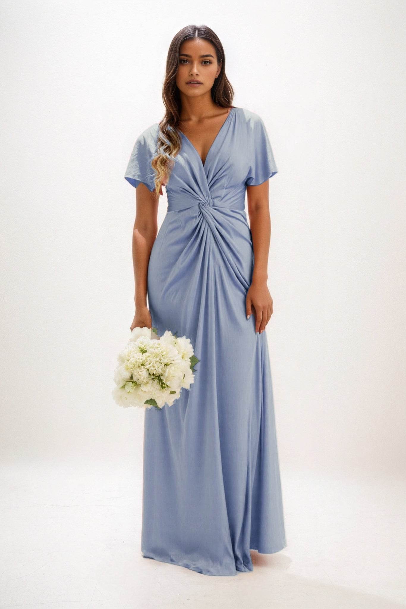 A-Line Maxi Luxe Satin Bridesmaid Dress CB0838 - COCOMELODY