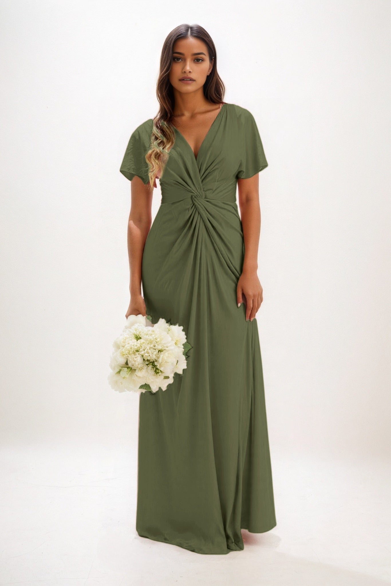 A-Line Maxi Luxe Satin Bridesmaid Dress CB0838