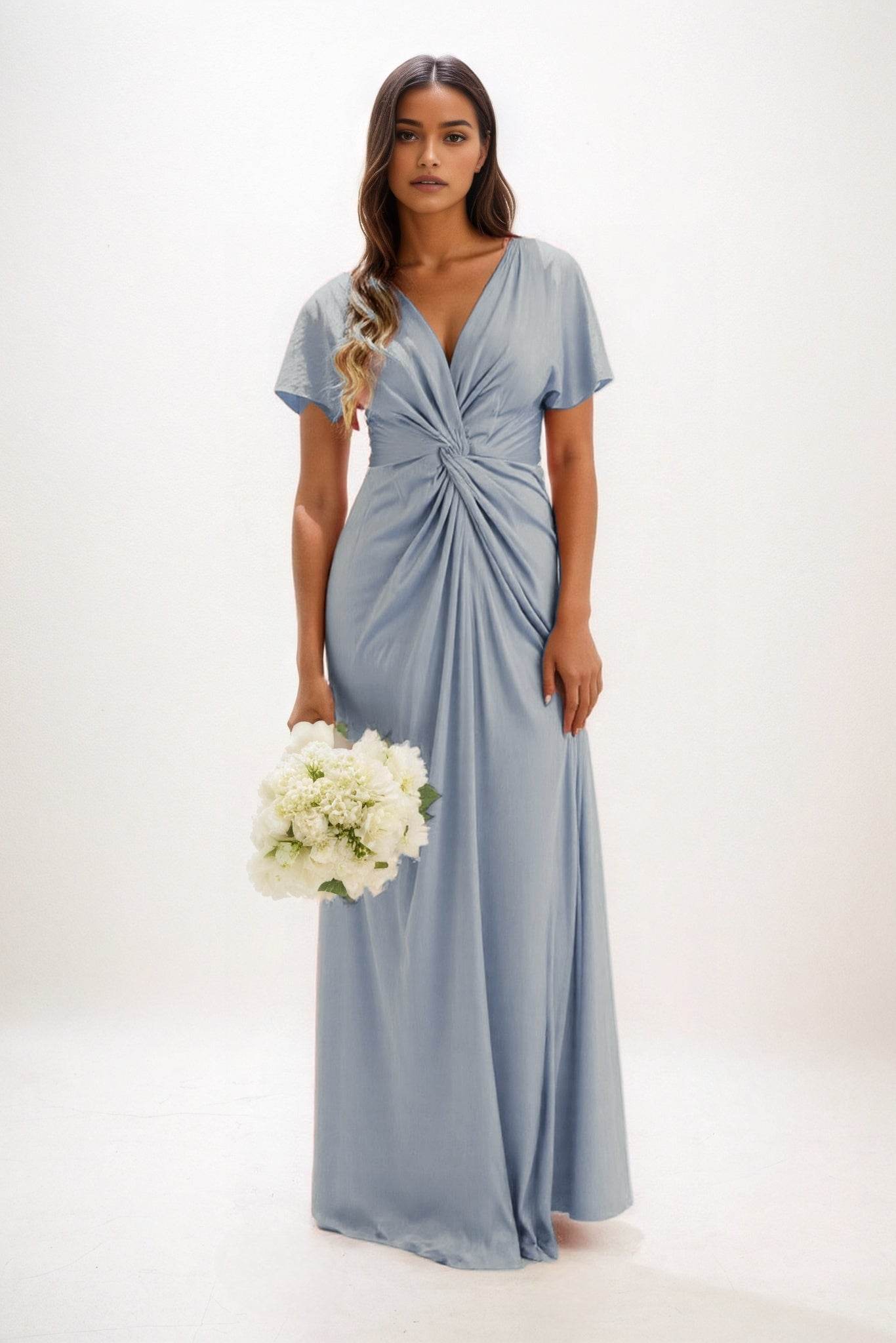 A-Line Maxi Luxe Satin Bridesmaid Dress CB0838 - COCOMELODY