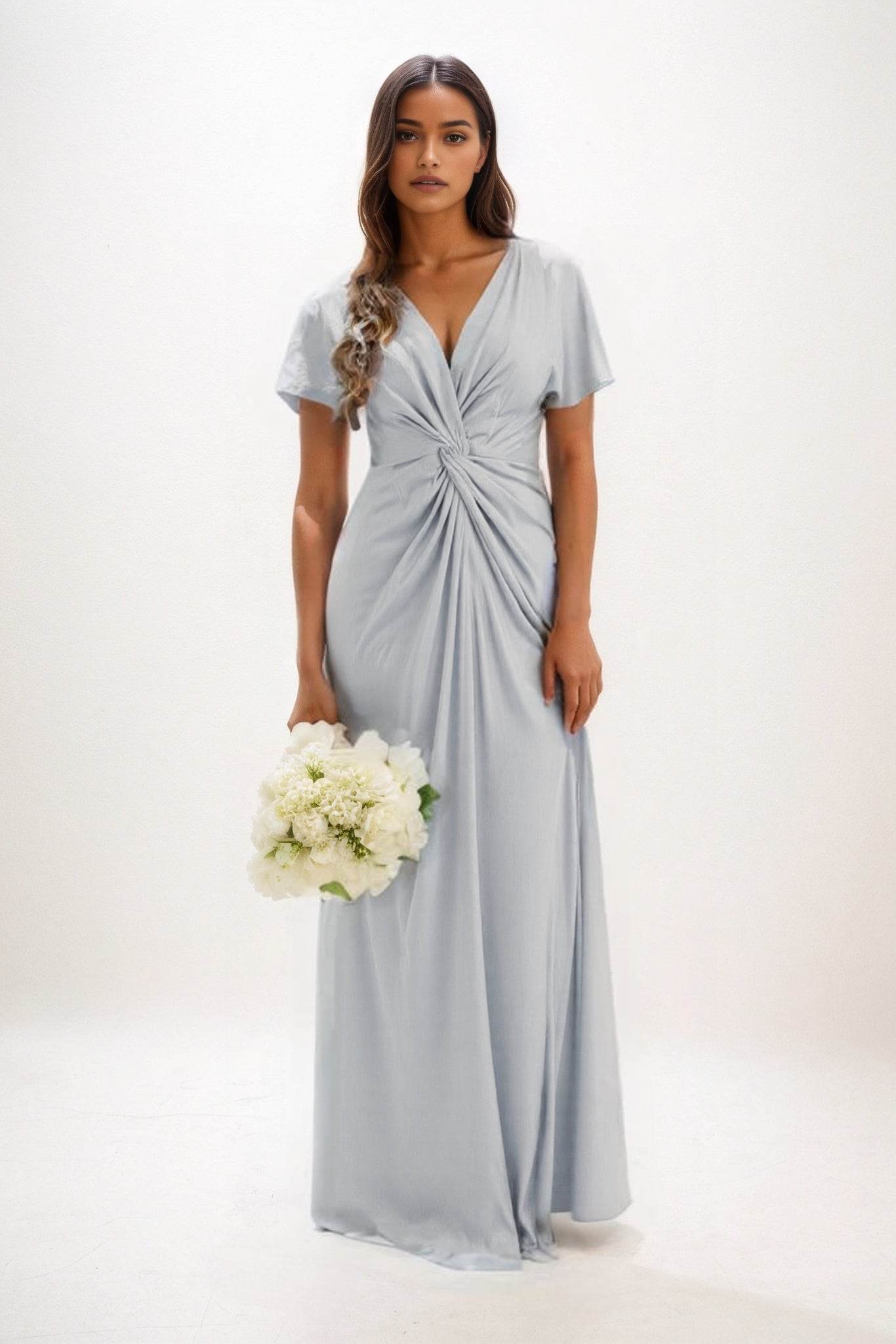 A-Line Maxi Luxe Satin Bridesmaid Dress CB0838 - COCOMELODY