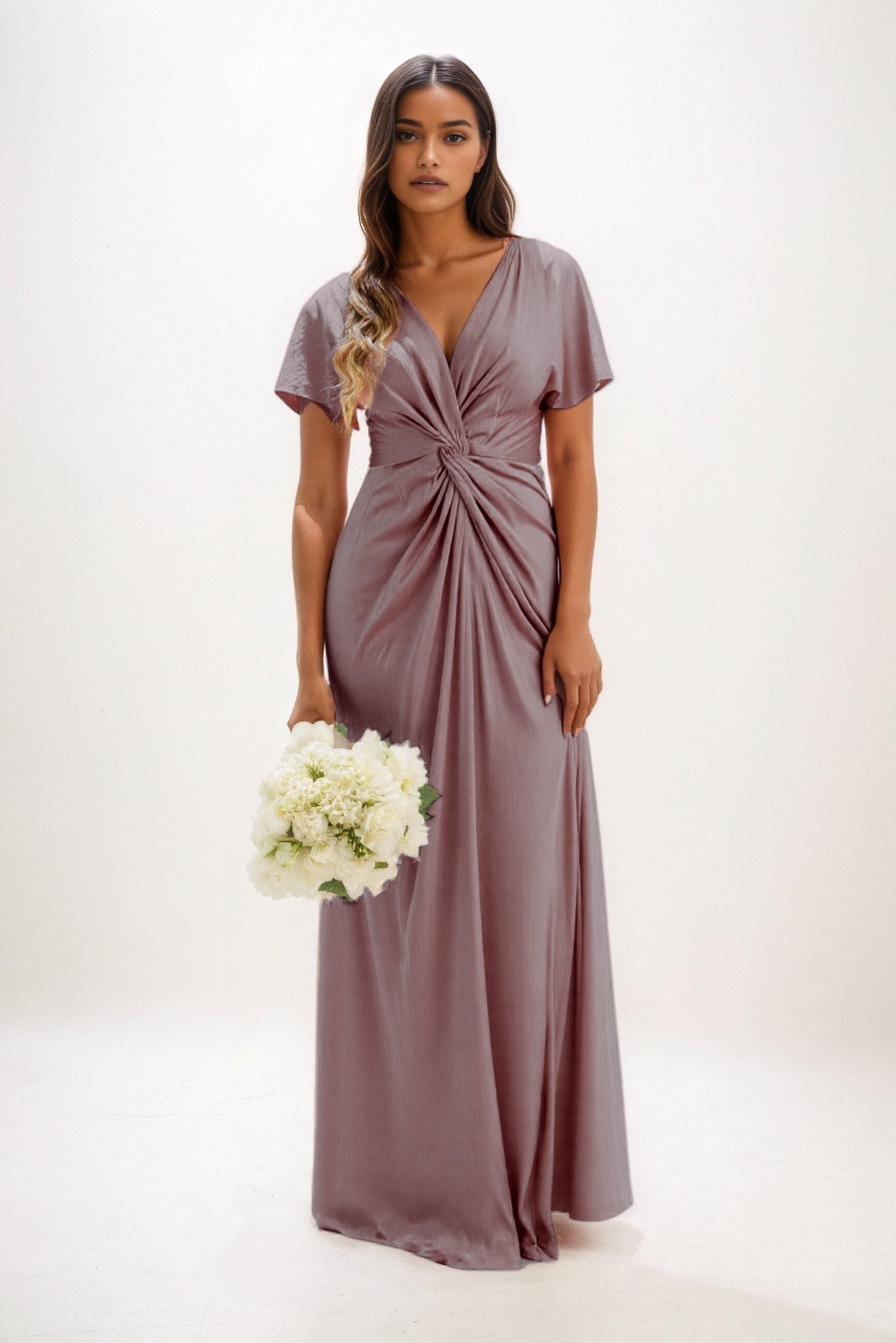 A-Line Maxi Luxe Satin Bridesmaid Dress CB0838