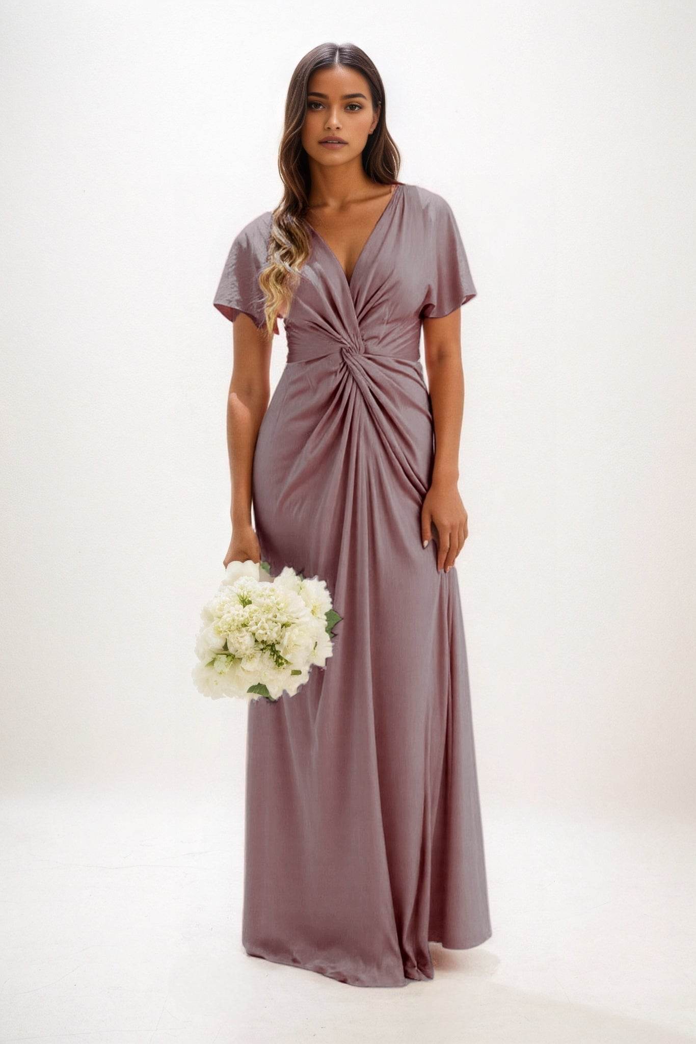 A-Line Maxi Luxe Satin Bridesmaid Dress CB0838 - COCOMELODY