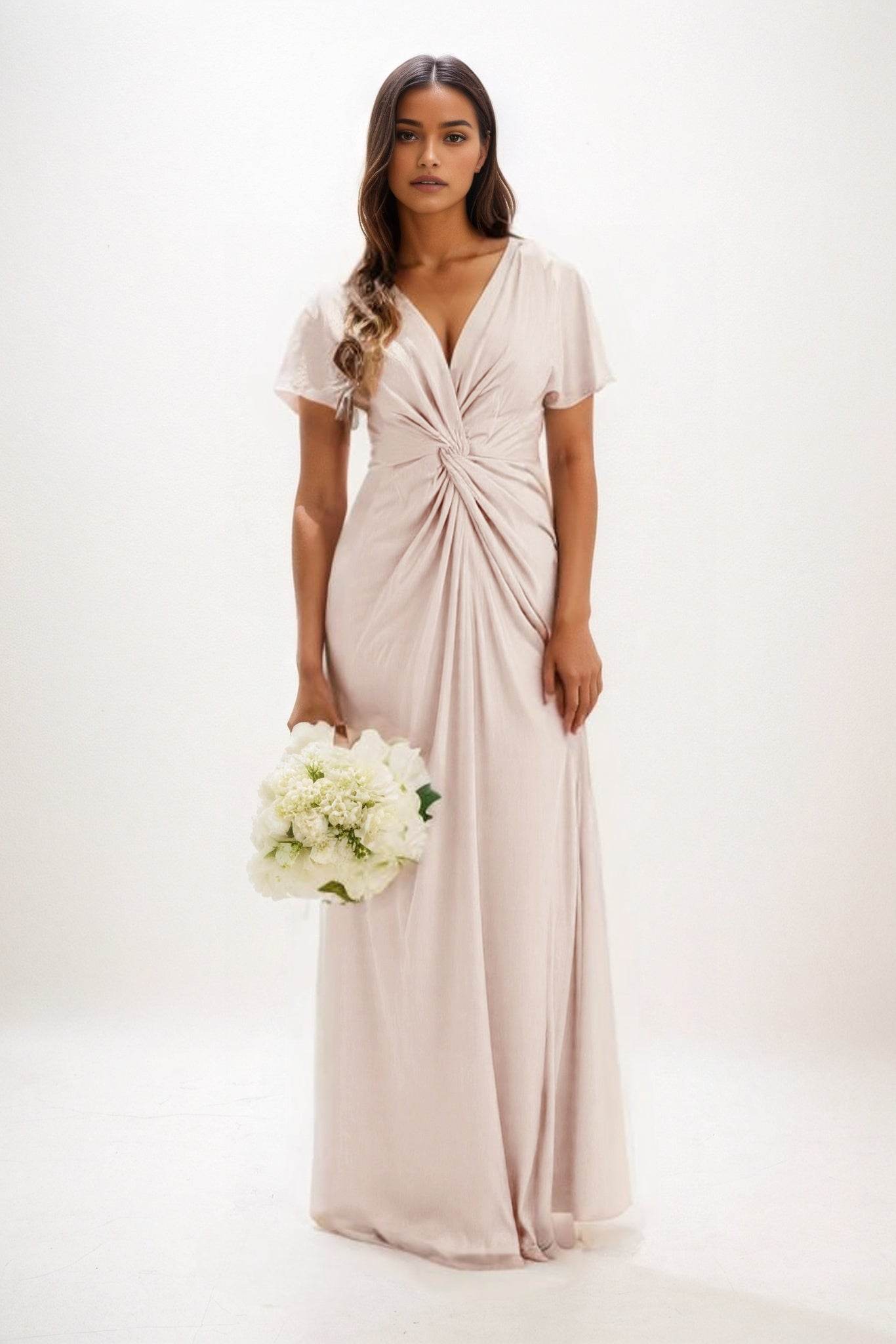 A-Line Maxi Luxe Satin Bridesmaid Dress CB0838 - COCOMELODY