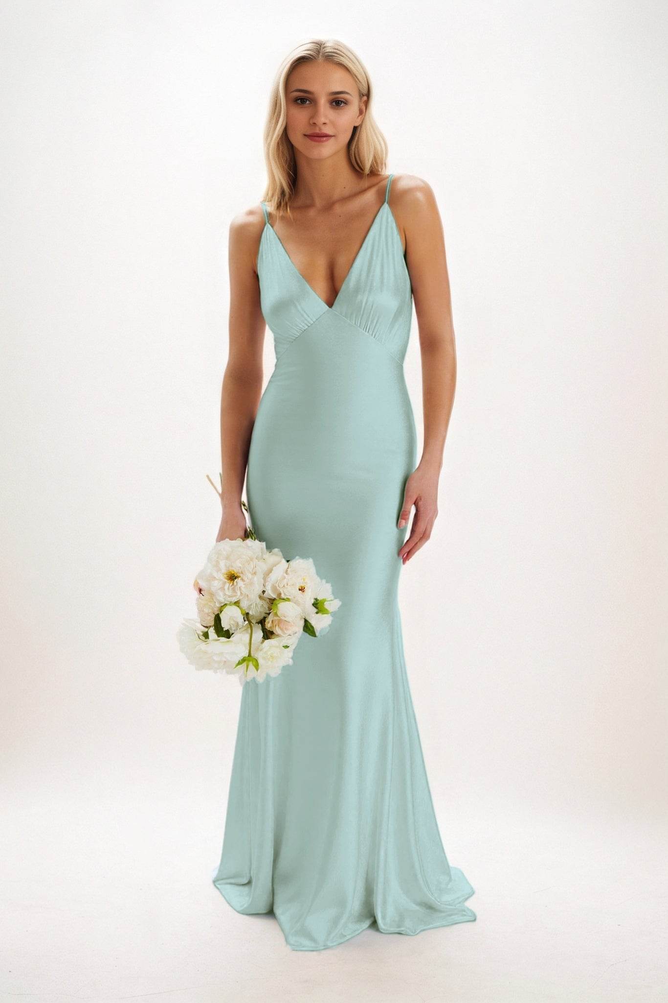 Sheath-Column Maxi Luxe Satin Bridesmaid Dress CB0839 - COCOMELODY