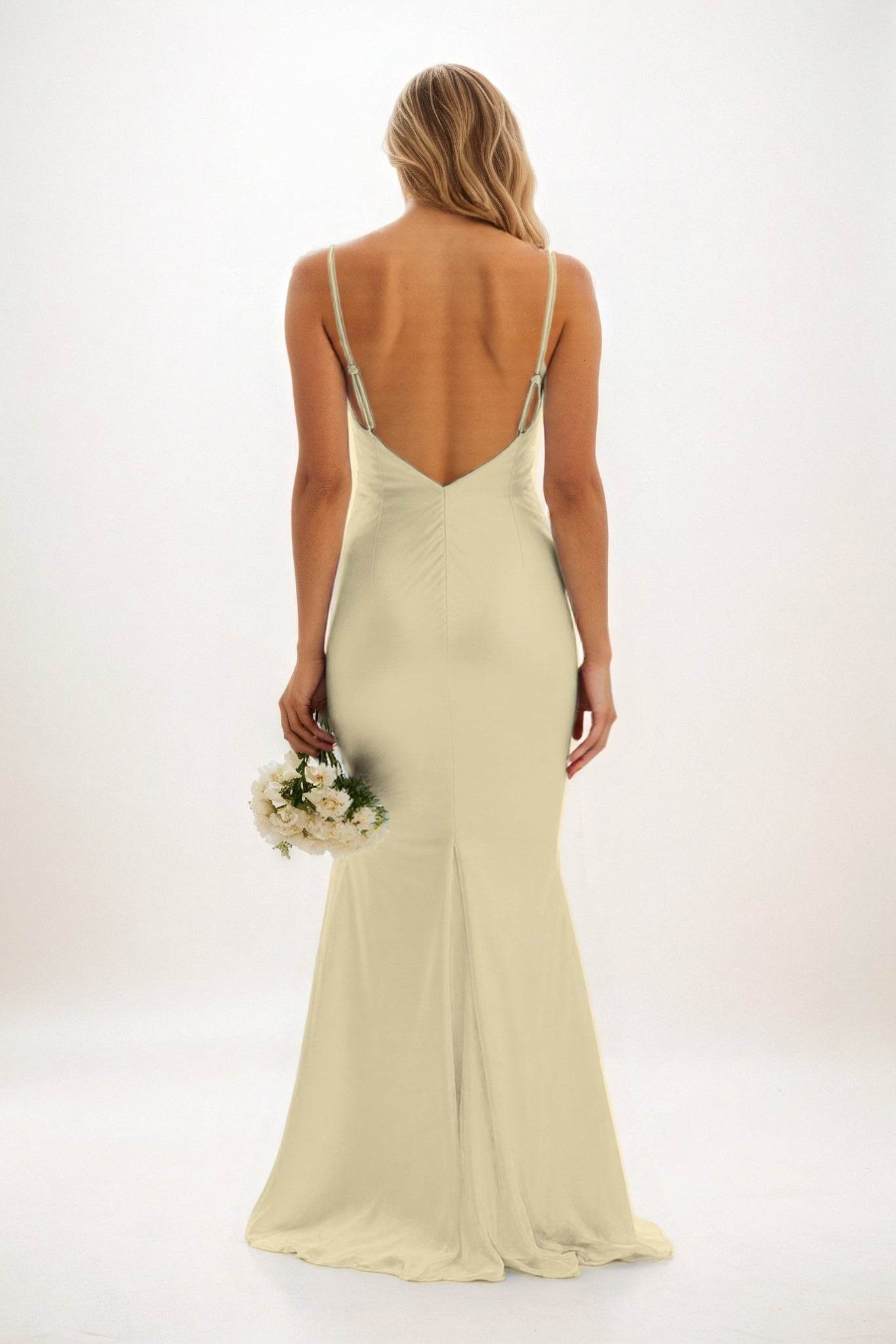 Sheath-Column Maxi Luxe Satin Bridesmaid Dress CB0839 - COCOMELODY