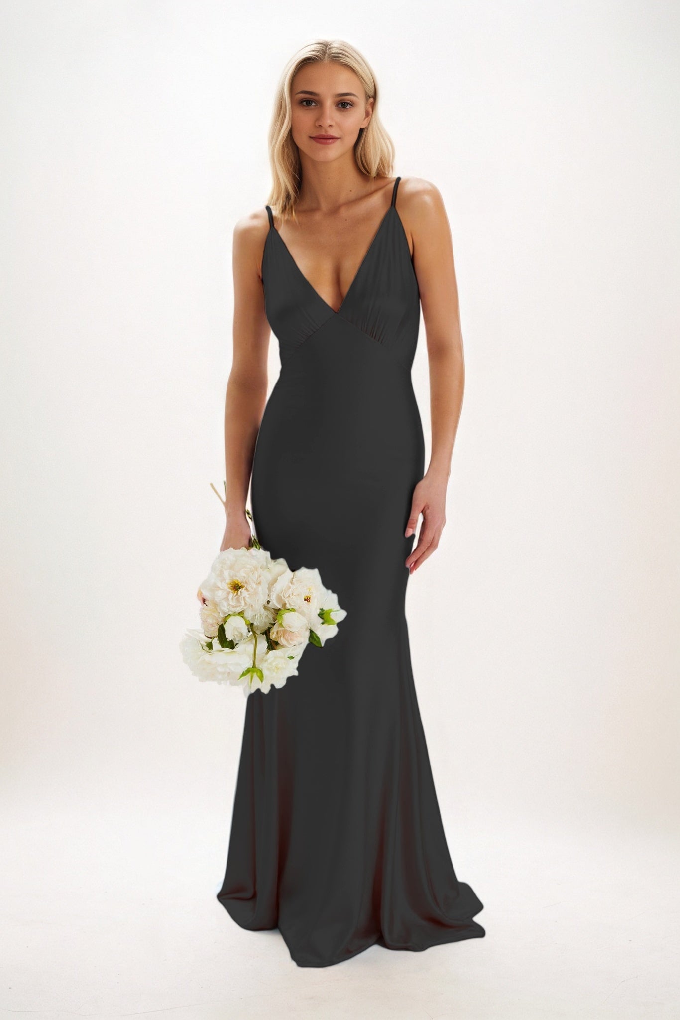 Sheath-Column Maxi Luxe Satin Bridesmaid Dress CB0839