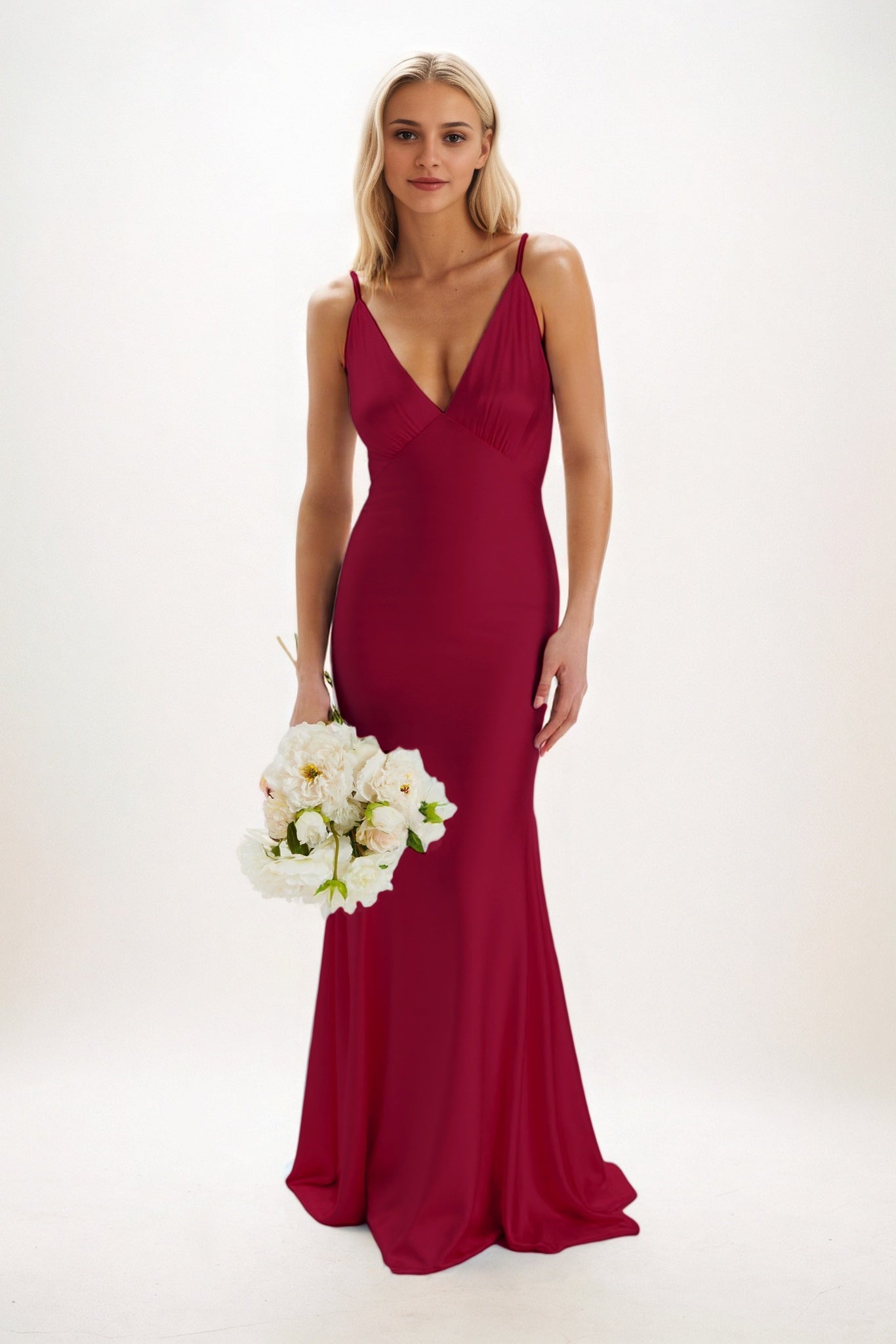 Sheath-Column Maxi Luxe Satin Bridesmaid Dress CB0839