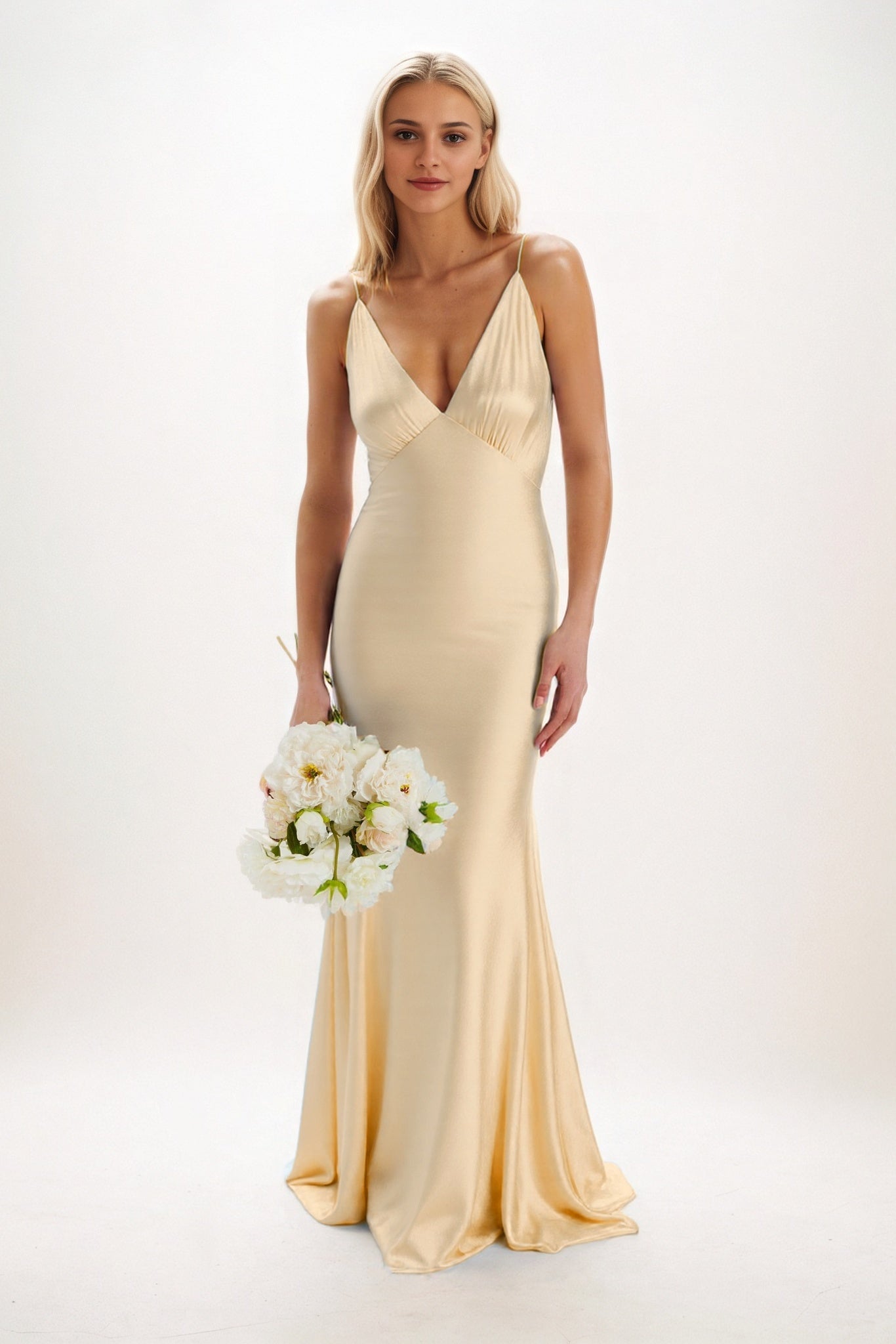 Sheath-Column Maxi Luxe Satin Bridesmaid Dress CB0839