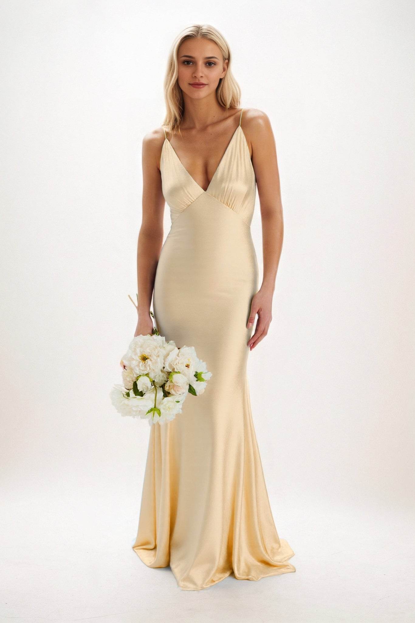 Sheath-Column Maxi Luxe Satin Bridesmaid Dress CB0839 - COCOMELODY