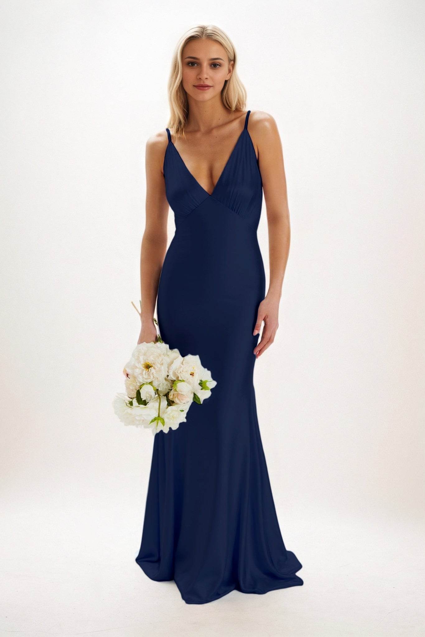 Sheath-Column Maxi Luxe Satin Bridesmaid Dress CB0839 - COCOMELODY