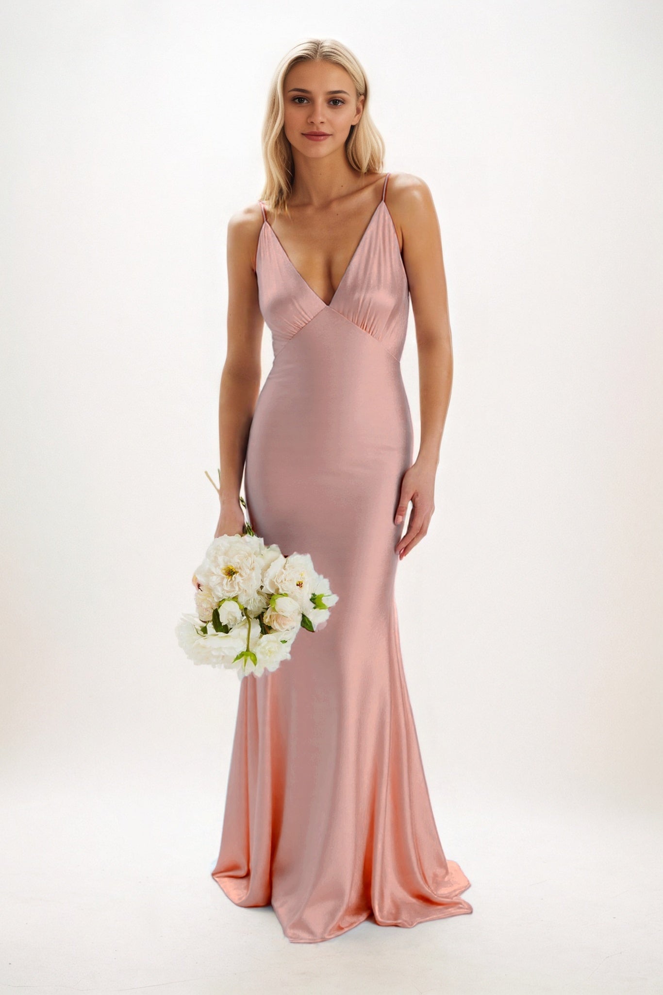 Sheath-Column Maxi Luxe Satin Bridesmaid Dress CB0839