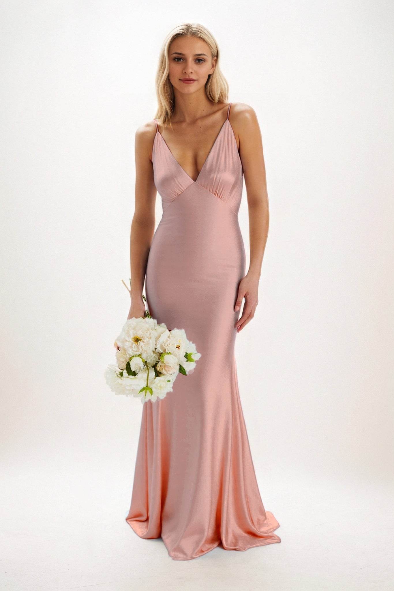 Sheath-Column Maxi Luxe Satin Bridesmaid Dress CB0839 - COCOMELODY