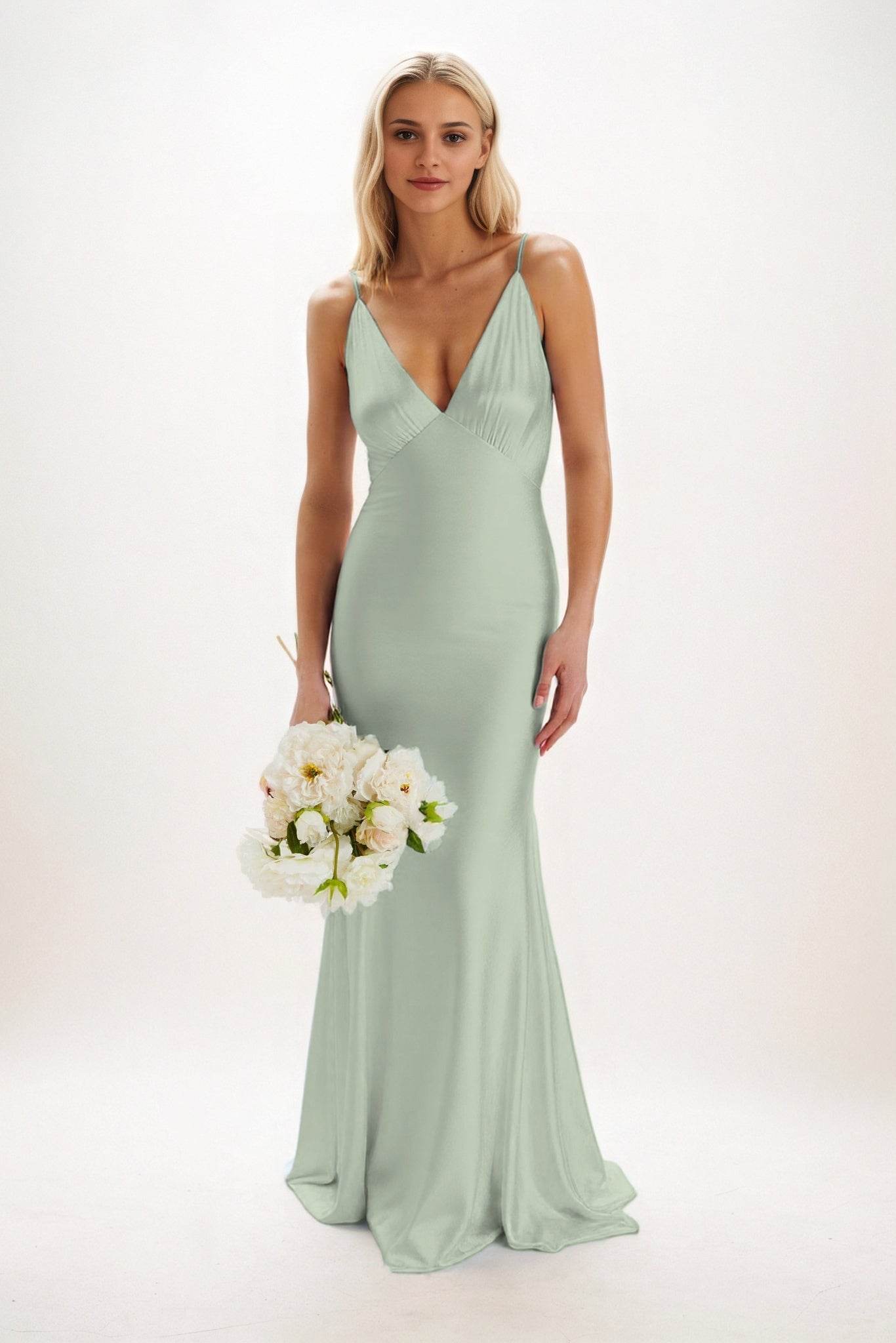 Sheath-Column Maxi Luxe Satin Bridesmaid Dress CB0839 - COCOMELODY
