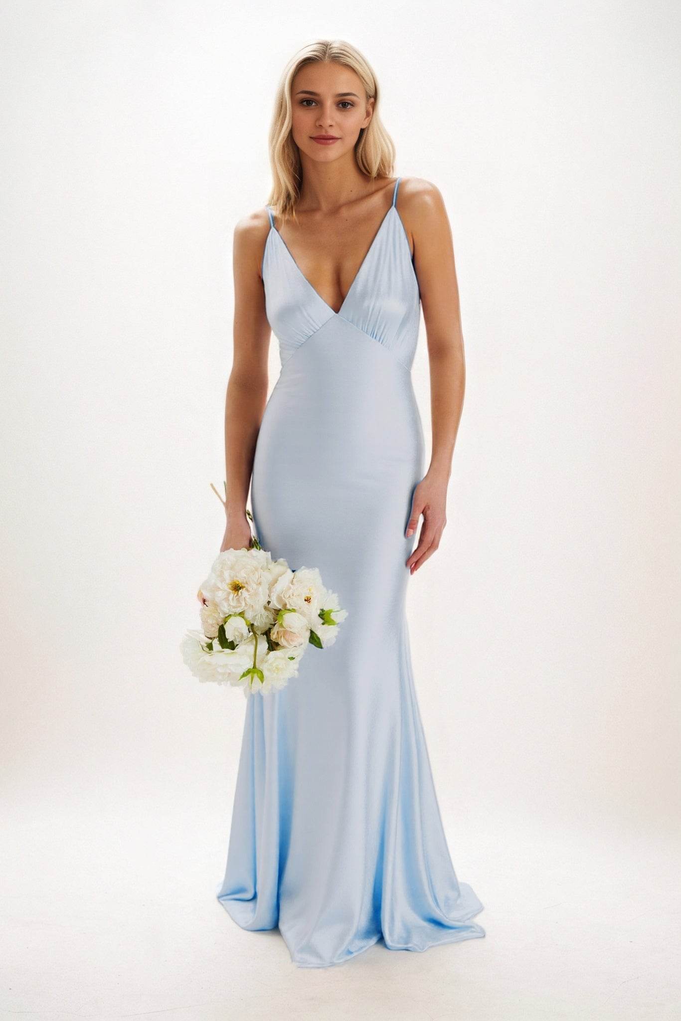 Sheath-Column Maxi Luxe Satin Bridesmaid Dress CB0839 - COCOMELODY