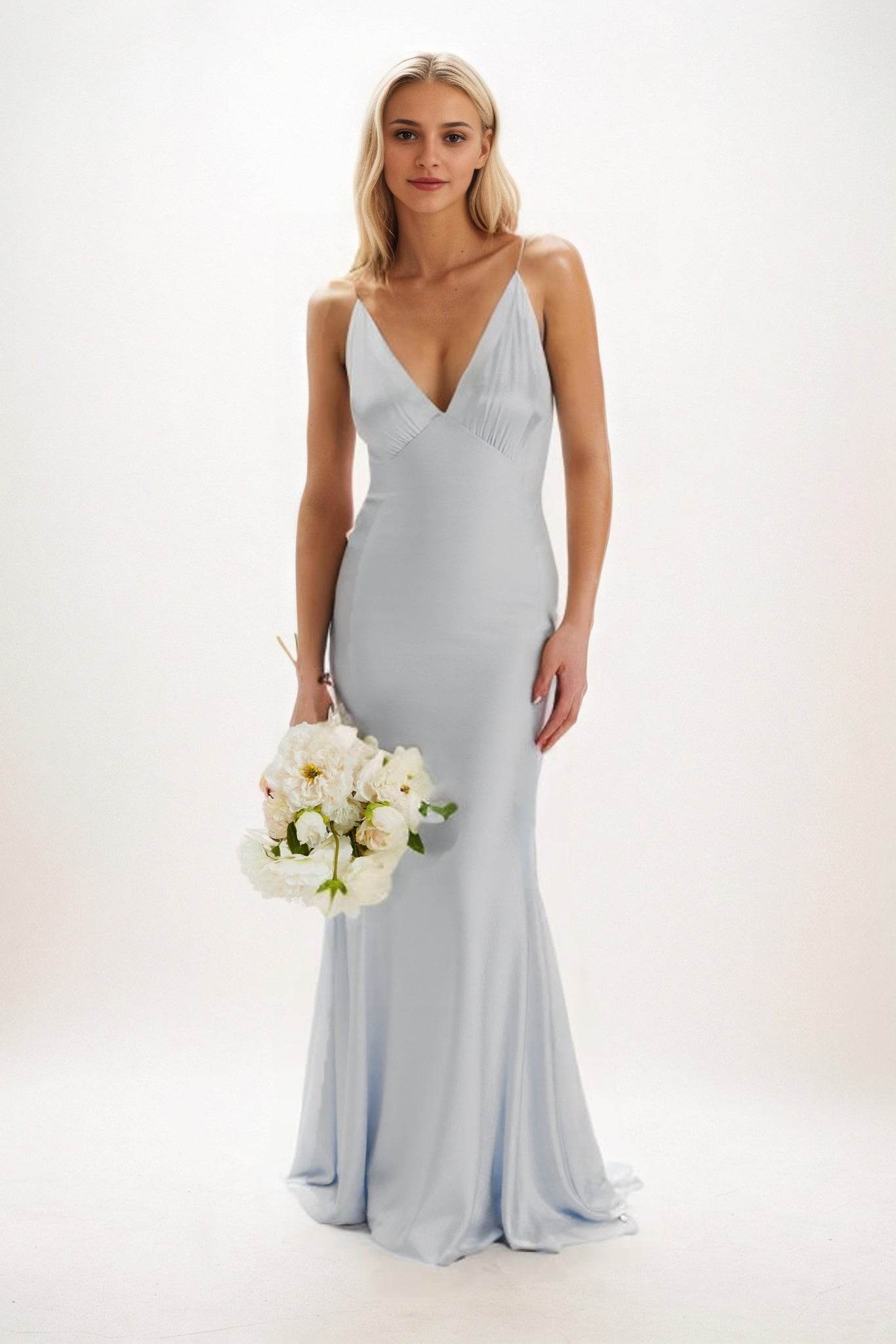 Sheath-Column Maxi Luxe Satin Bridesmaid Dress CB0839 - COCOMELODY