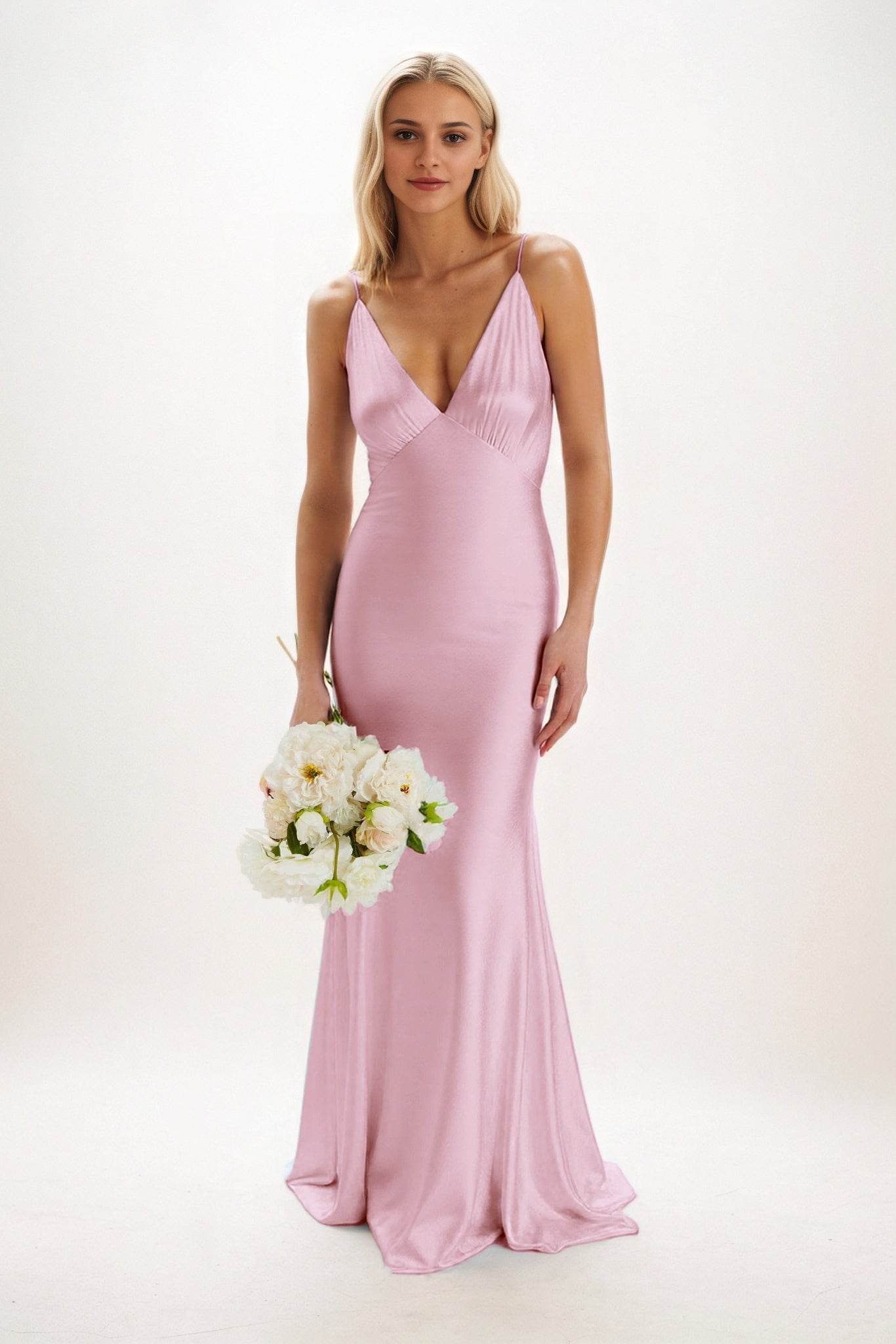 Sheath-Column Maxi Luxe Satin Bridesmaid Dress CB0839 - COCOMELODY