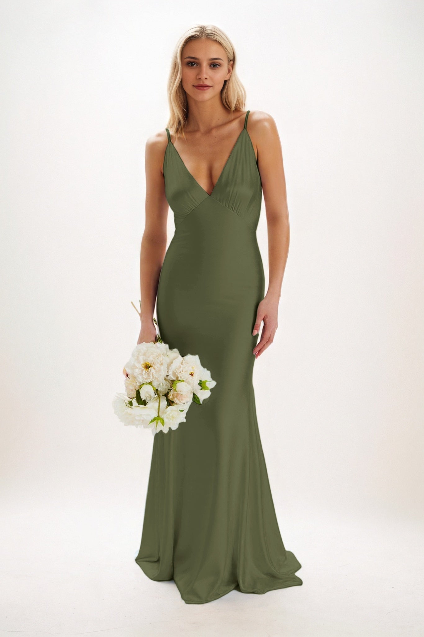 Sheath-Column Maxi Luxe Satin Bridesmaid Dress CB0839