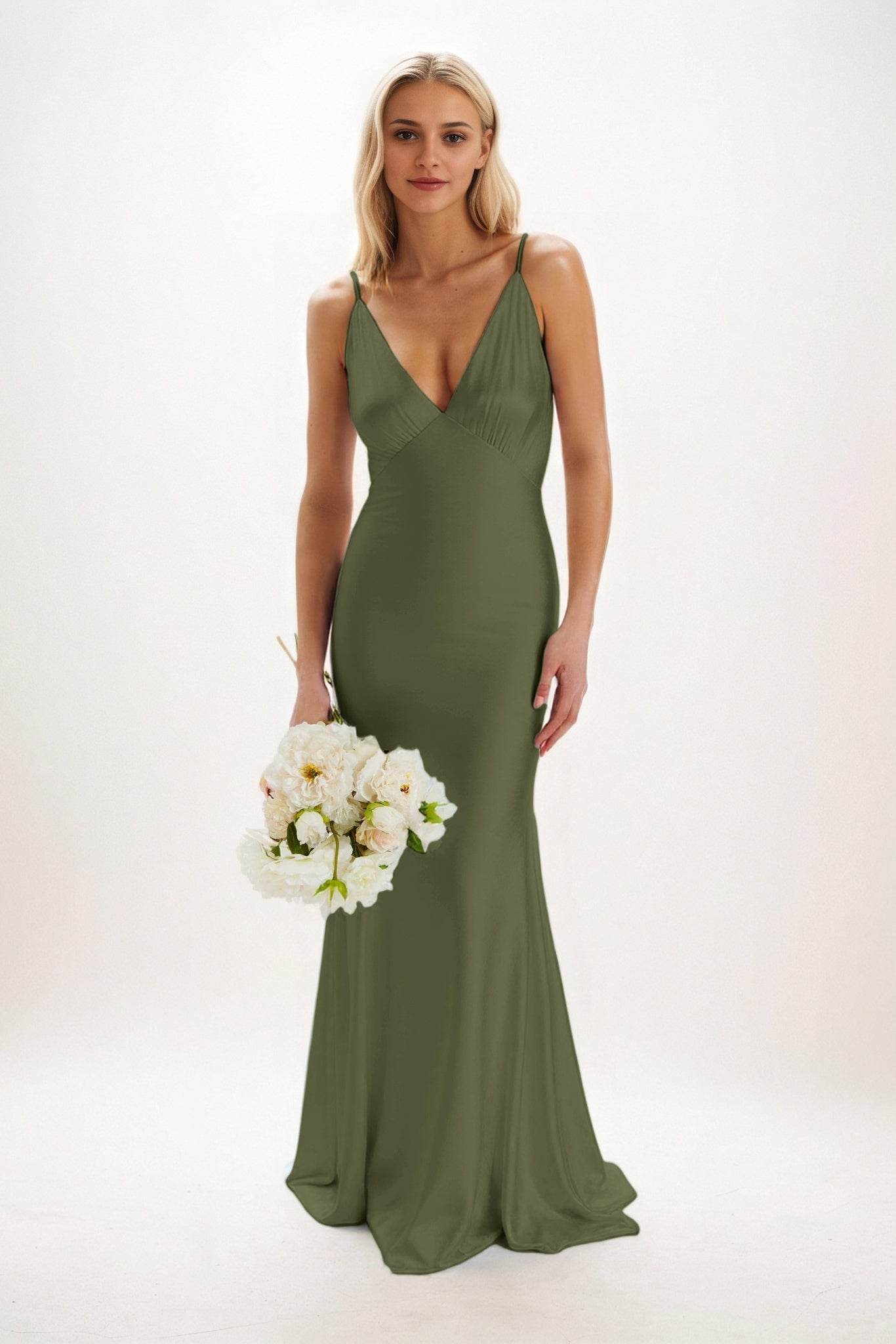 Sheath-Column Maxi Luxe Satin Bridesmaid Dress CB0839 - COCOMELODY