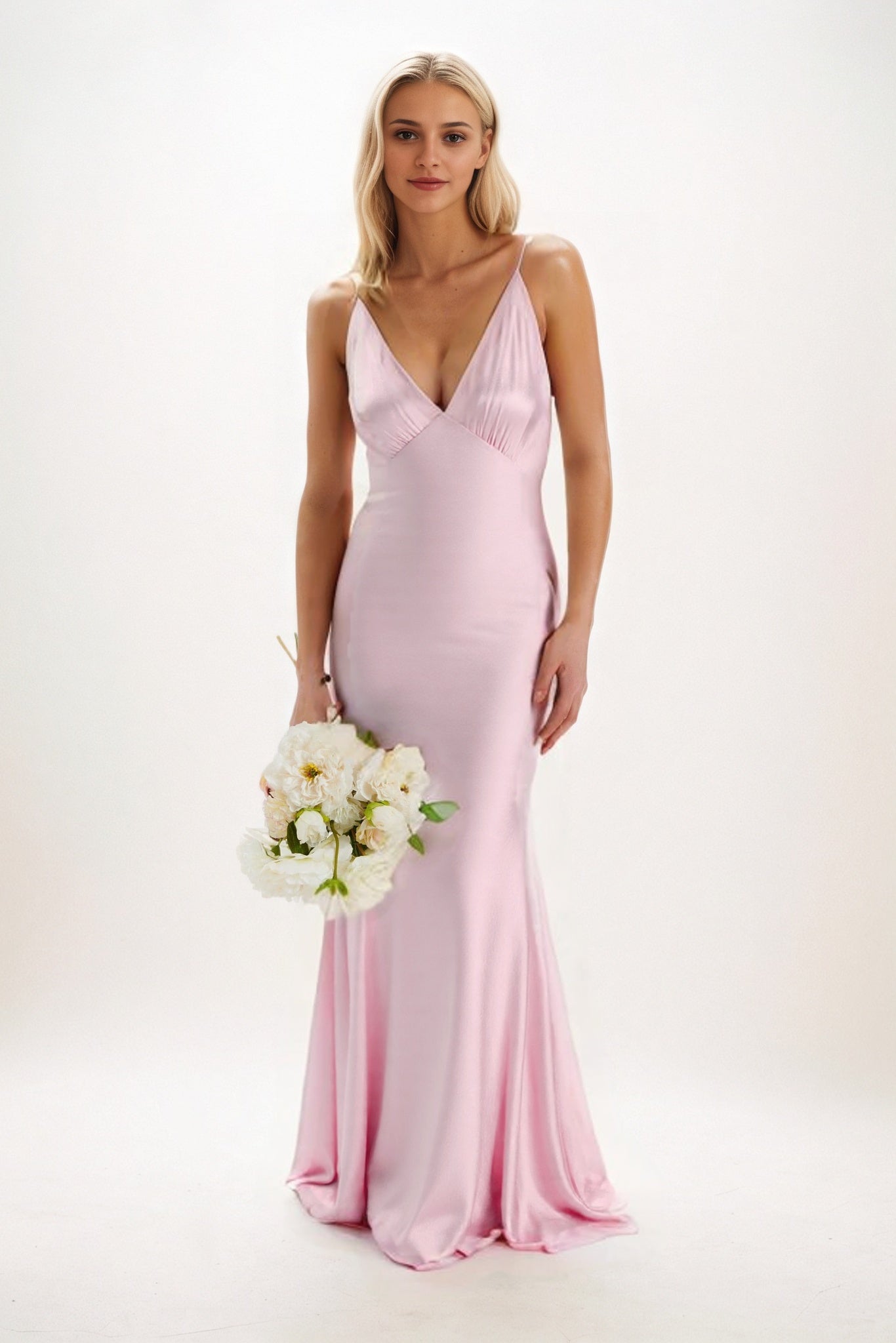 Sheath-Column Maxi Luxe Satin Bridesmaid Dress CB0839