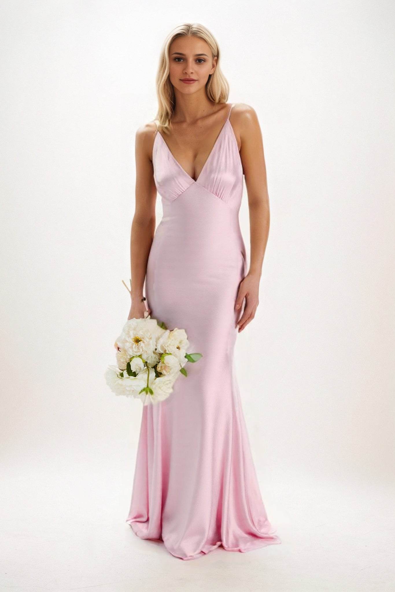 Sheath-Column Maxi Luxe Satin Bridesmaid Dress CB0839 - COCOMELODY