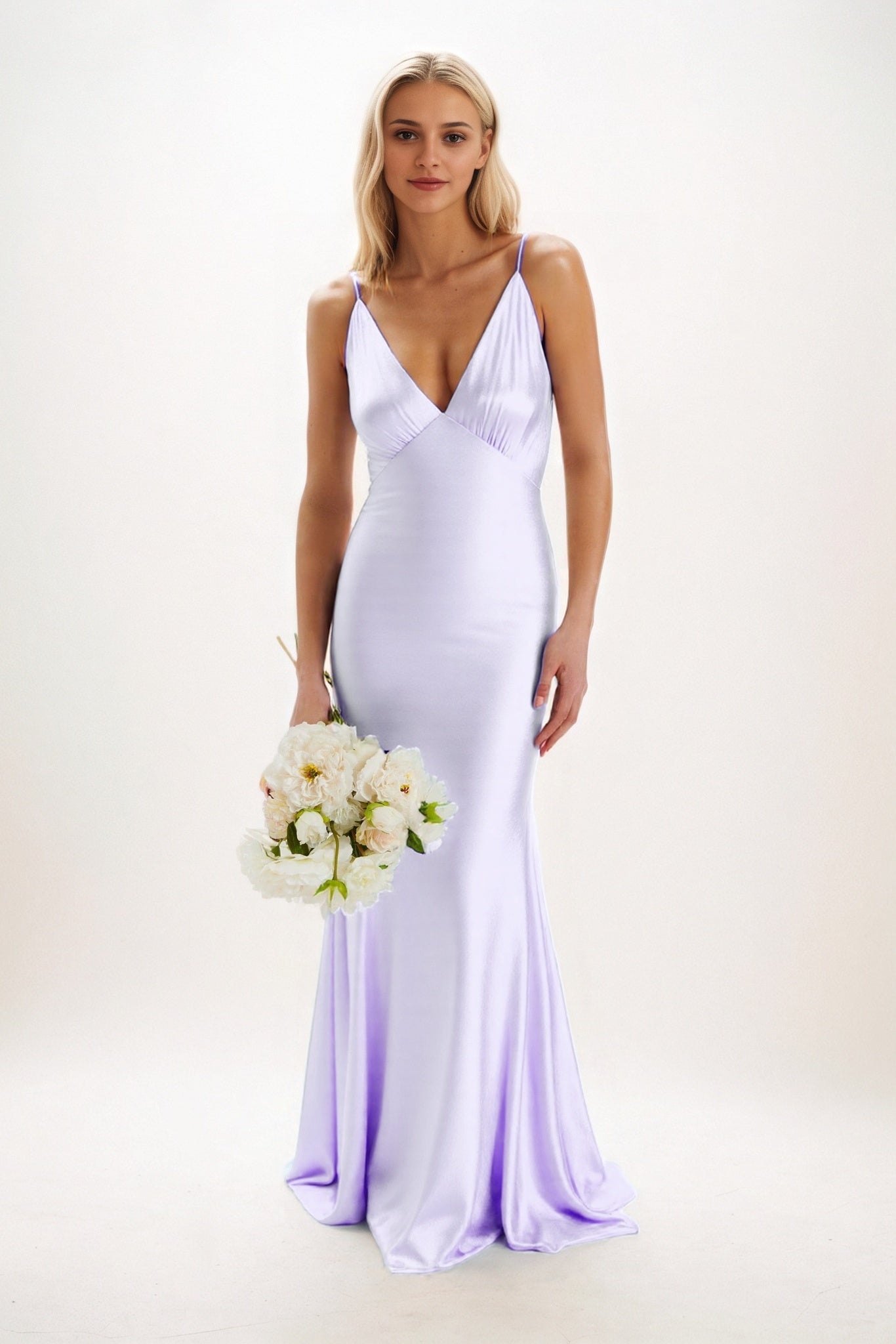 Sheath-Column Maxi Luxe Satin Bridesmaid Dress CB0839