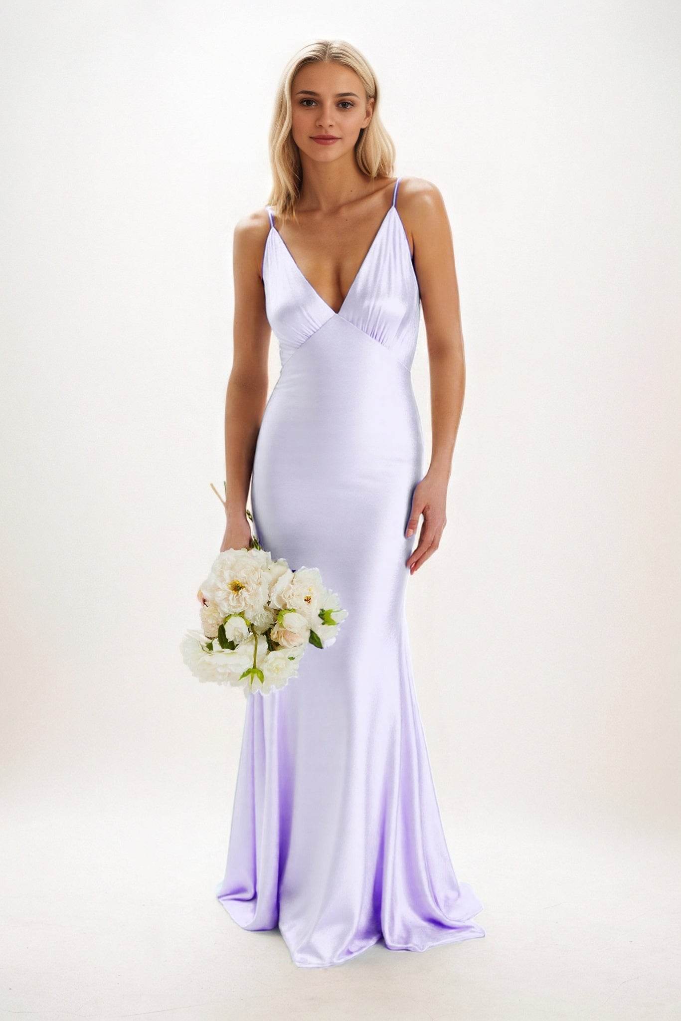 Sheath-Column Maxi Luxe Satin Bridesmaid Dress CB0839 - COCOMELODY