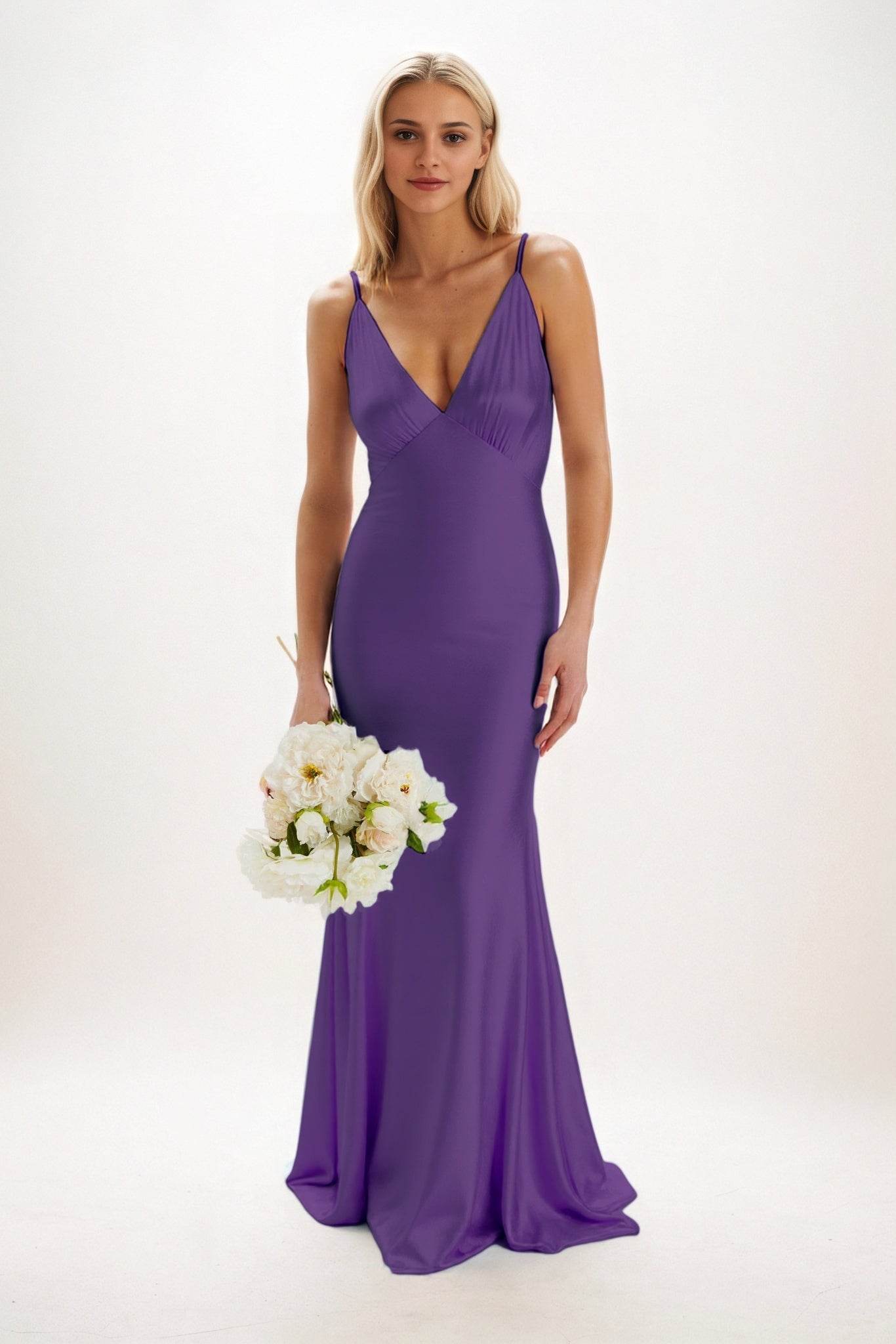 Sheath-Column Maxi Luxe Satin Bridesmaid Dress CB0839 - COCOMELODY