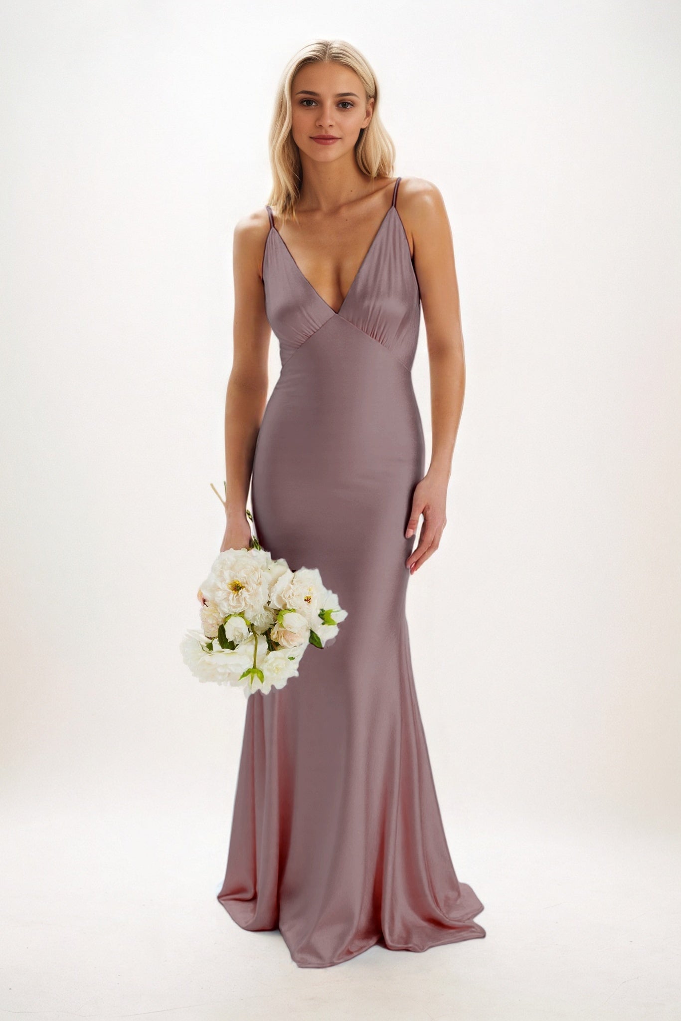 Sheath-Column Maxi Luxe Satin Bridesmaid Dress CB0839