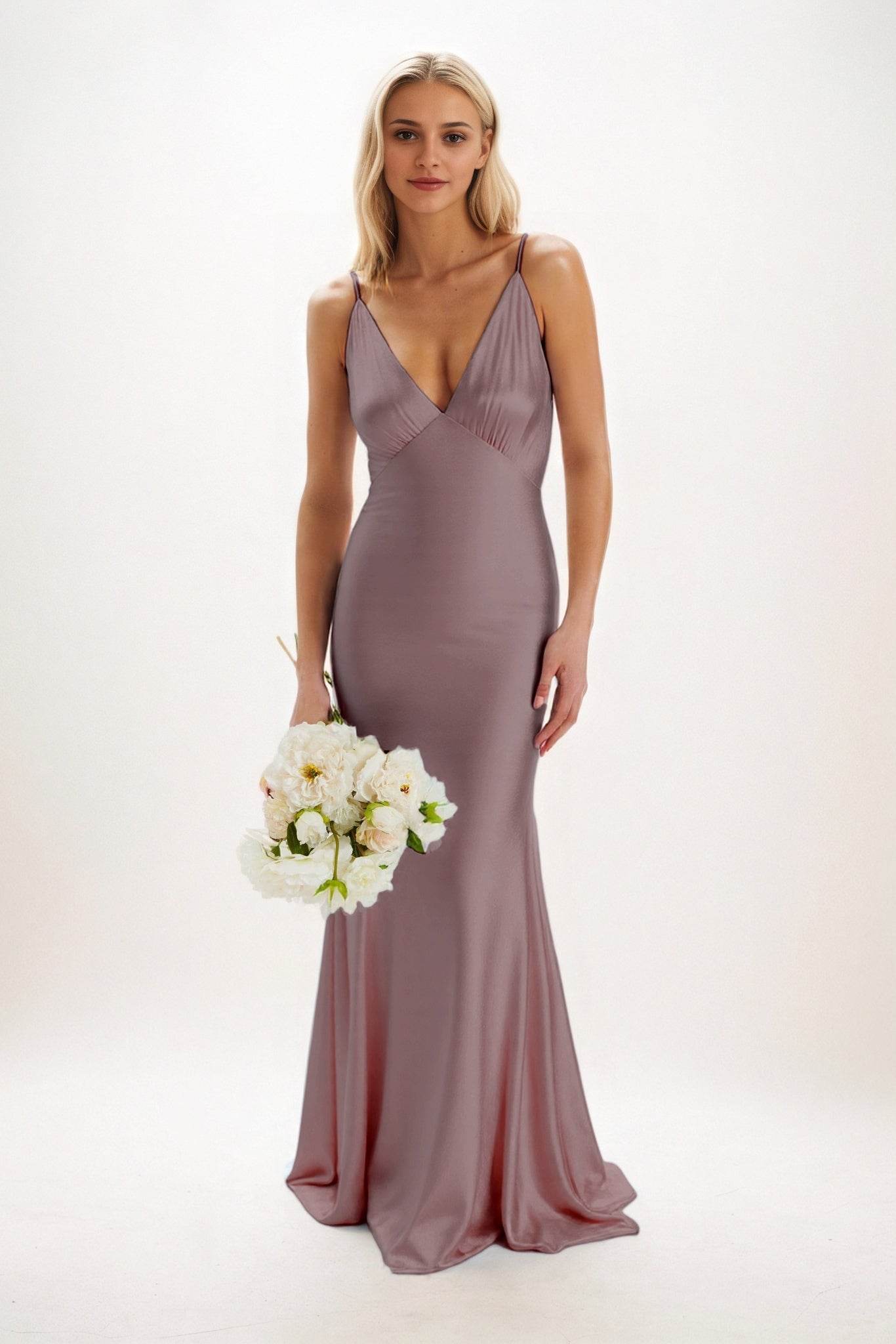 Sheath-Column Maxi Luxe Satin Bridesmaid Dress CB0839 - COCOMELODY