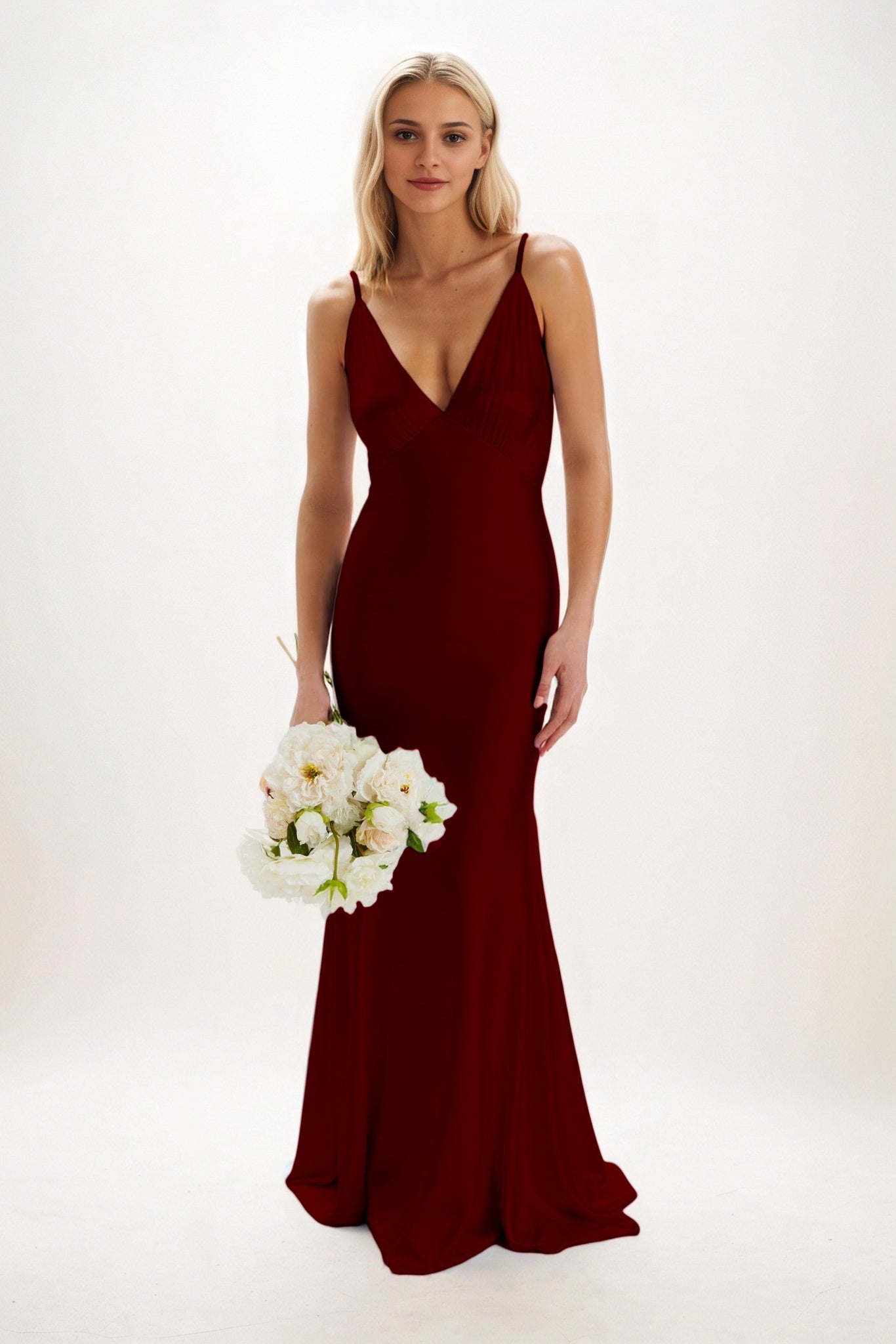 Sheath-Column Maxi Luxe Satin Bridesmaid Dress CB0839