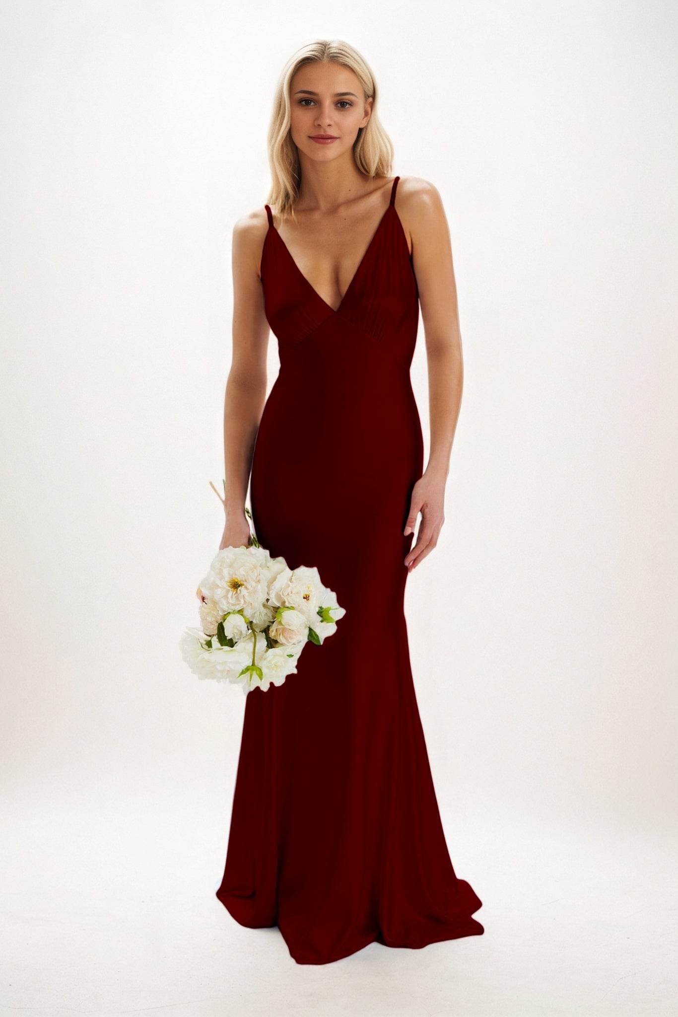 Sheath-Column Maxi Luxe Satin Bridesmaid Dress CB0839 - COCOMELODY