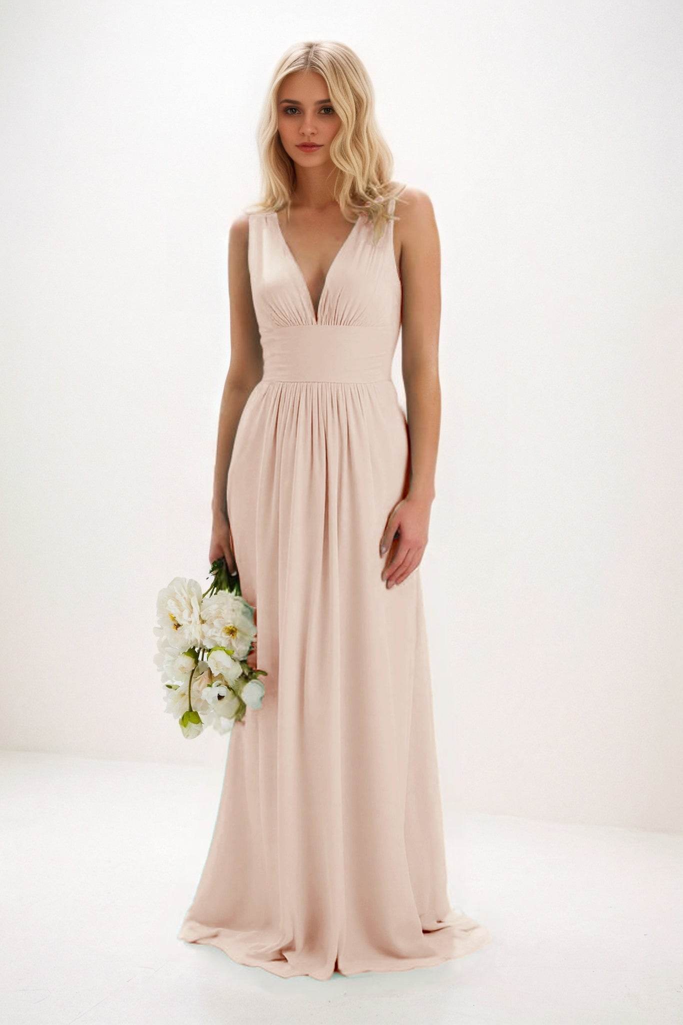 A-Line Maxi Elastic Cloth Bridesmaid Dress CB0840 - COCOMELODY