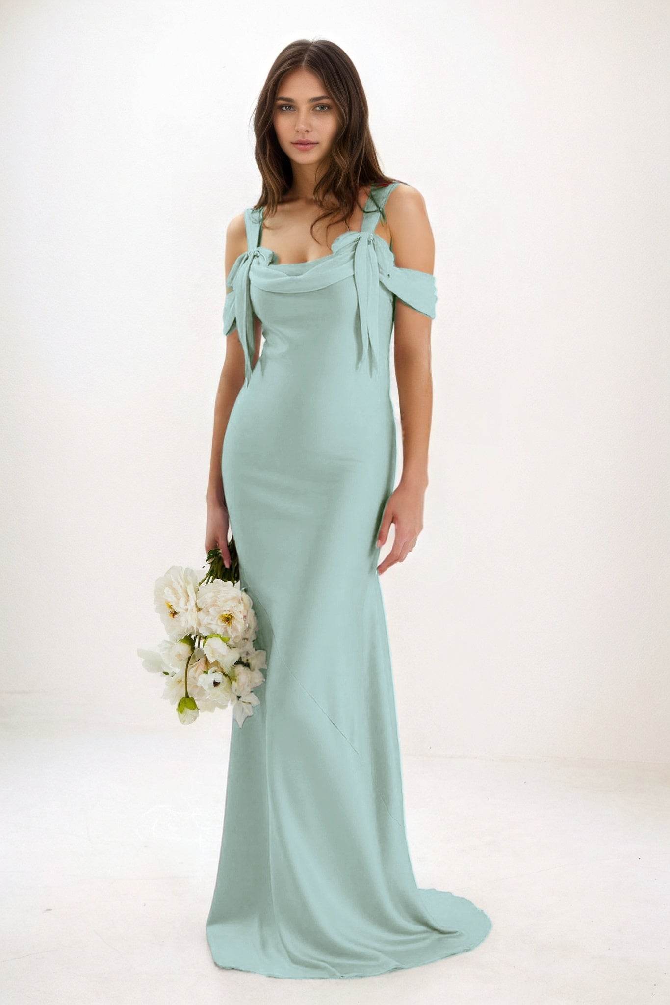 Sheath-Column Maxi Luxe Satin Bridesmaid Dress CB0841 - COCOMELODY