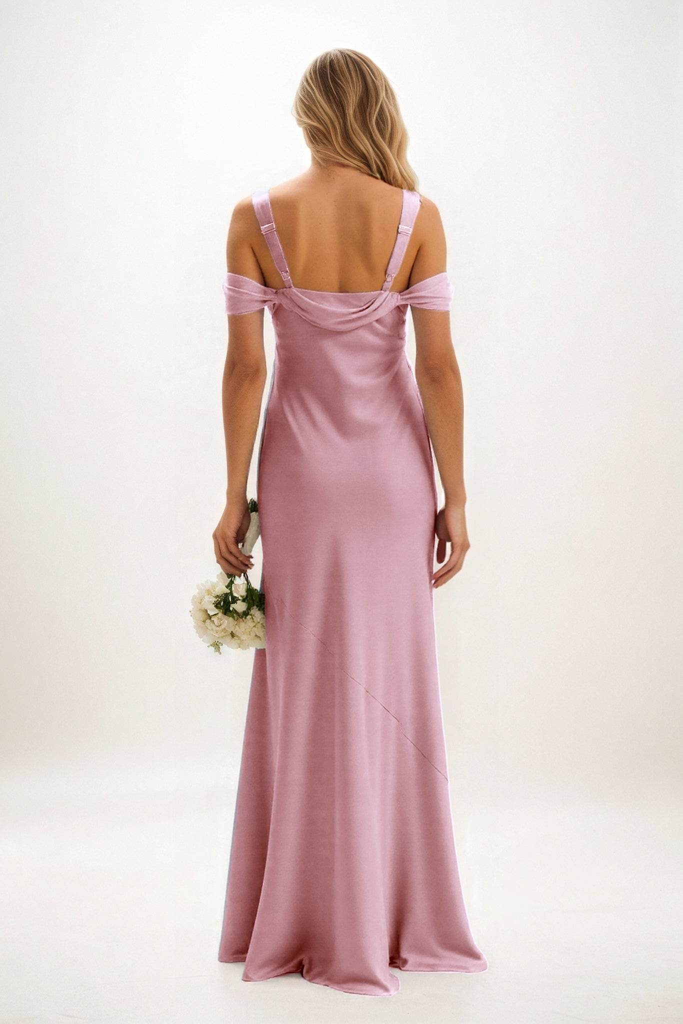 Sheath-Column Maxi Luxe Satin Bridesmaid Dress CB0841 - COCOMELODY