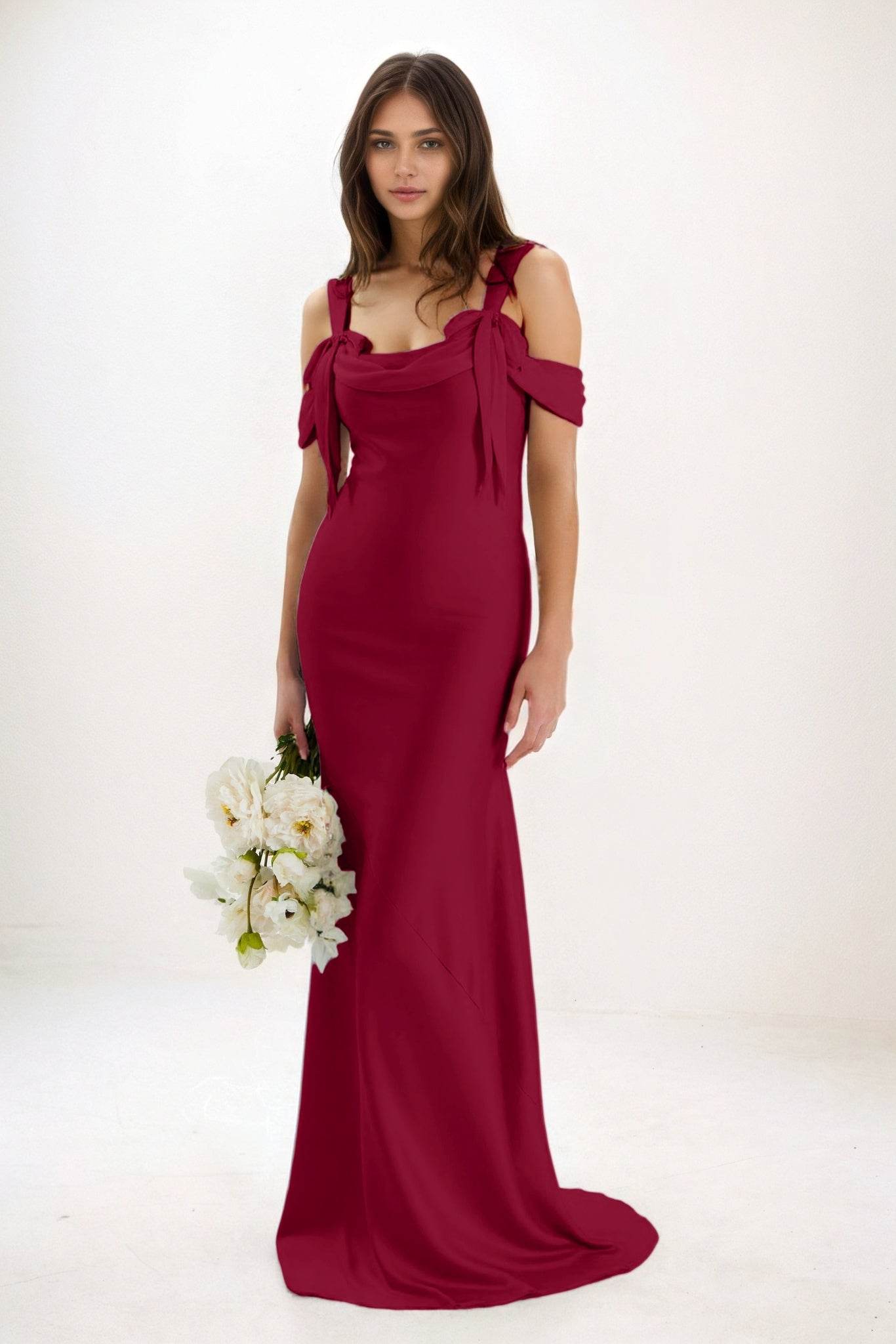 Sheath-Column Maxi Luxe Satin Bridesmaid Dress CB0841 - COCOMELODY