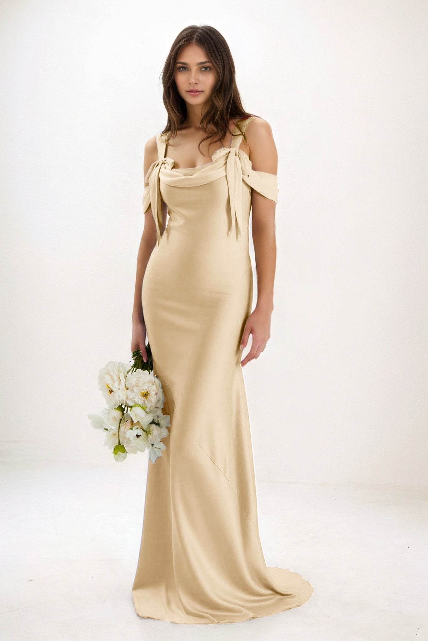 Sheath-Column Maxi Luxe Satin Bridesmaid Dress CB0841 - COCOMELODY