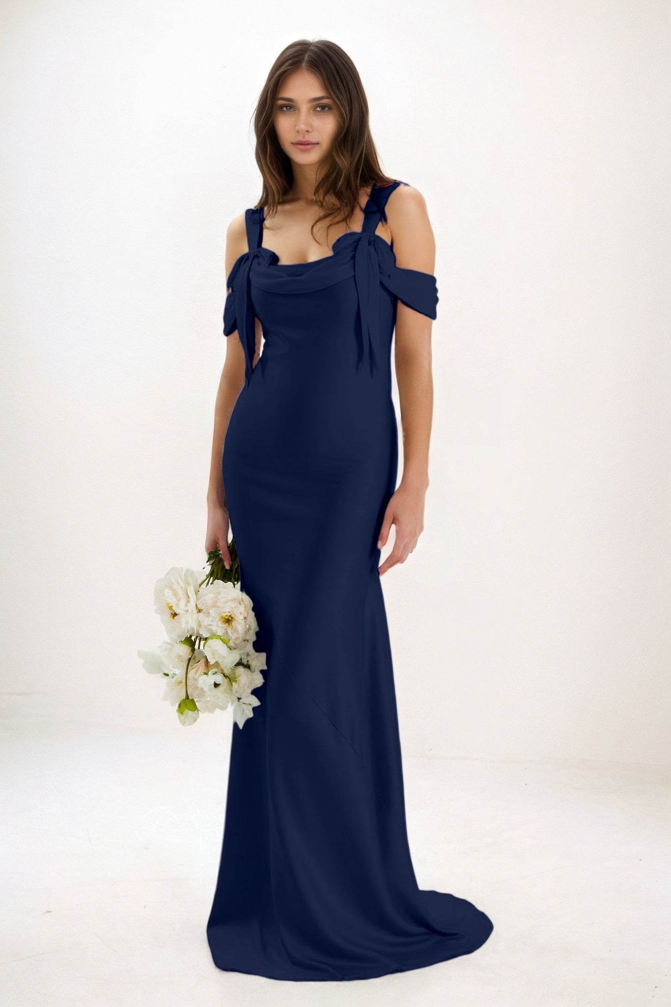Sheath-Column Maxi Luxe Satin Bridesmaid Dress CB0841 - COCOMELODY