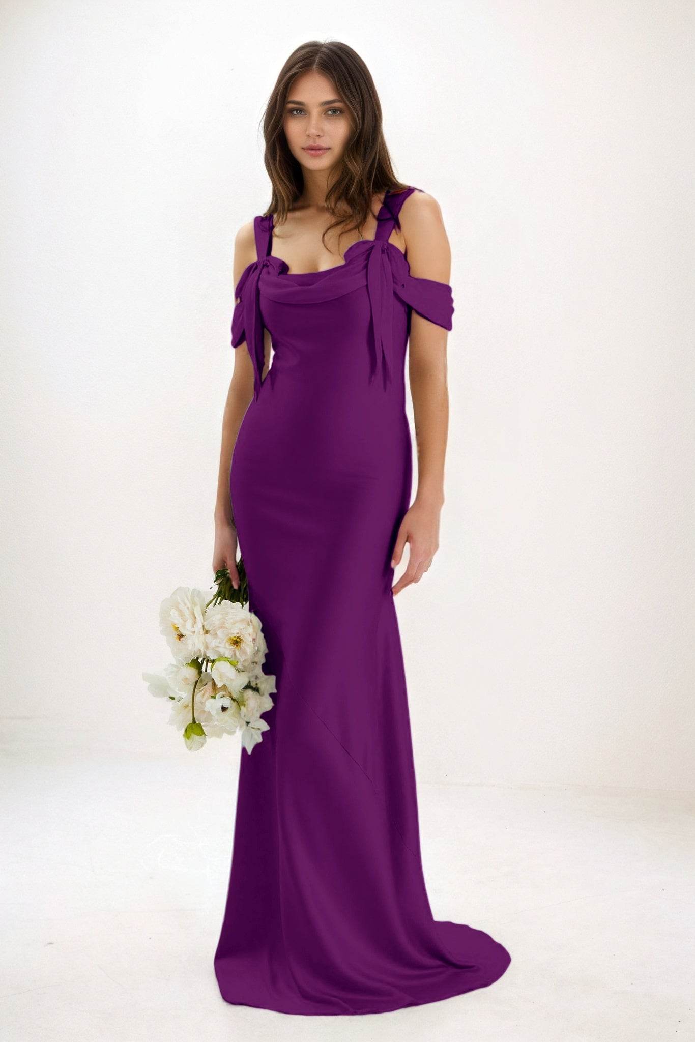 Sheath-Column Maxi Luxe Satin Bridesmaid Dress CB0841 - COCOMELODY