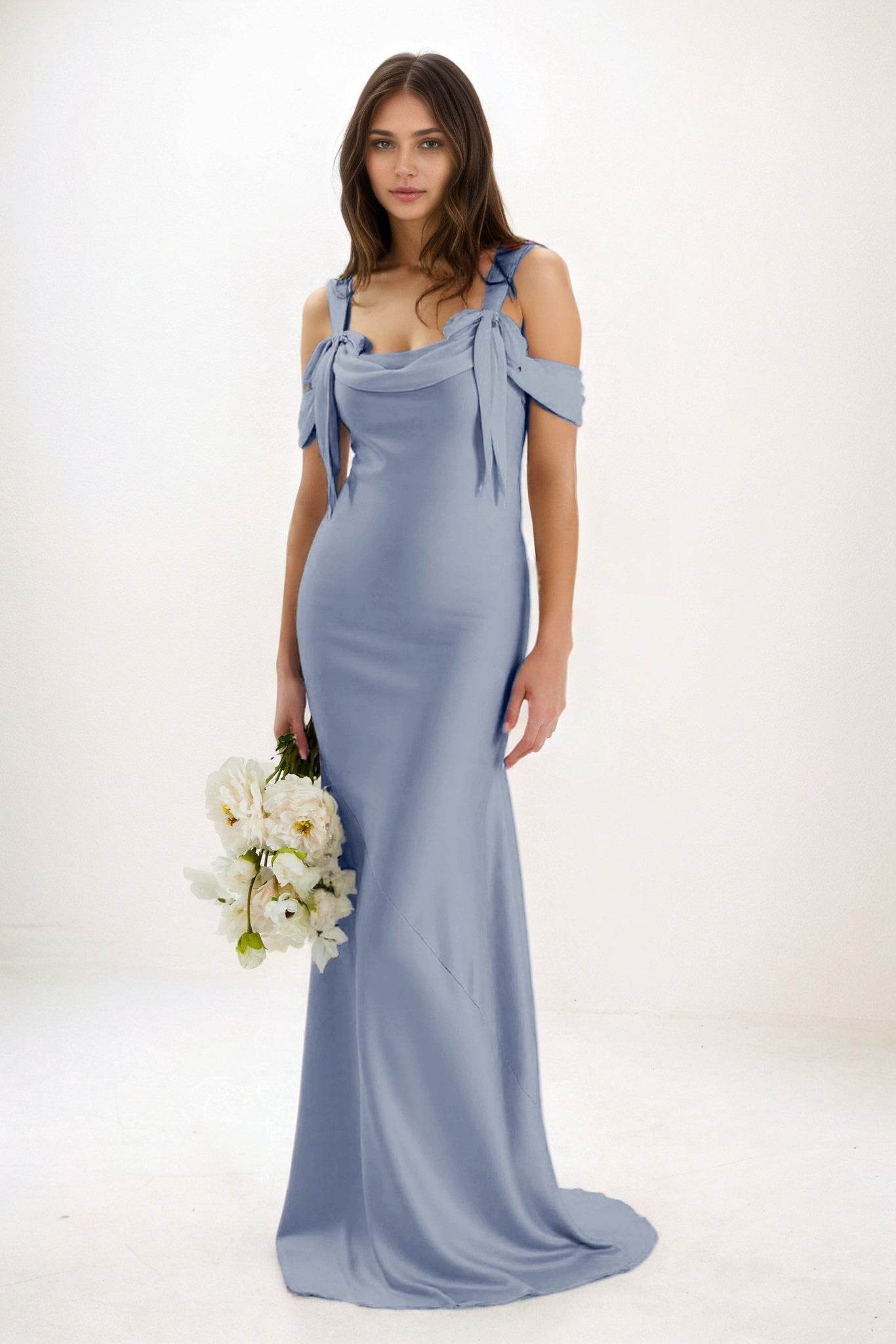 Sheath-Column Maxi Luxe Satin Bridesmaid Dress CB0841 - COCOMELODY