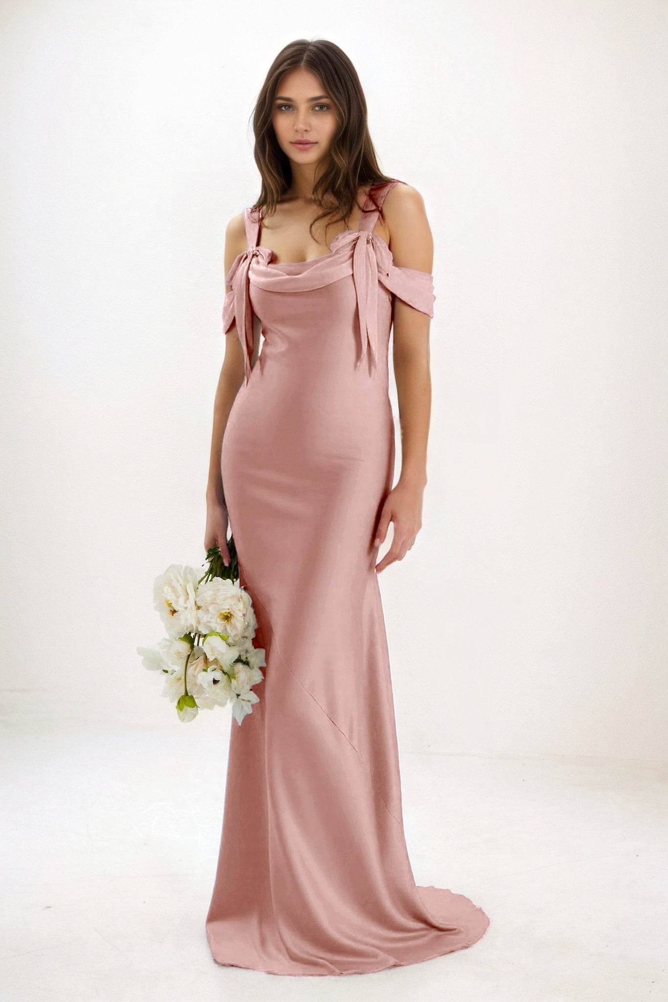 Sheath-Column Maxi Luxe Satin Bridesmaid Dress CB0841 - COCOMELODY