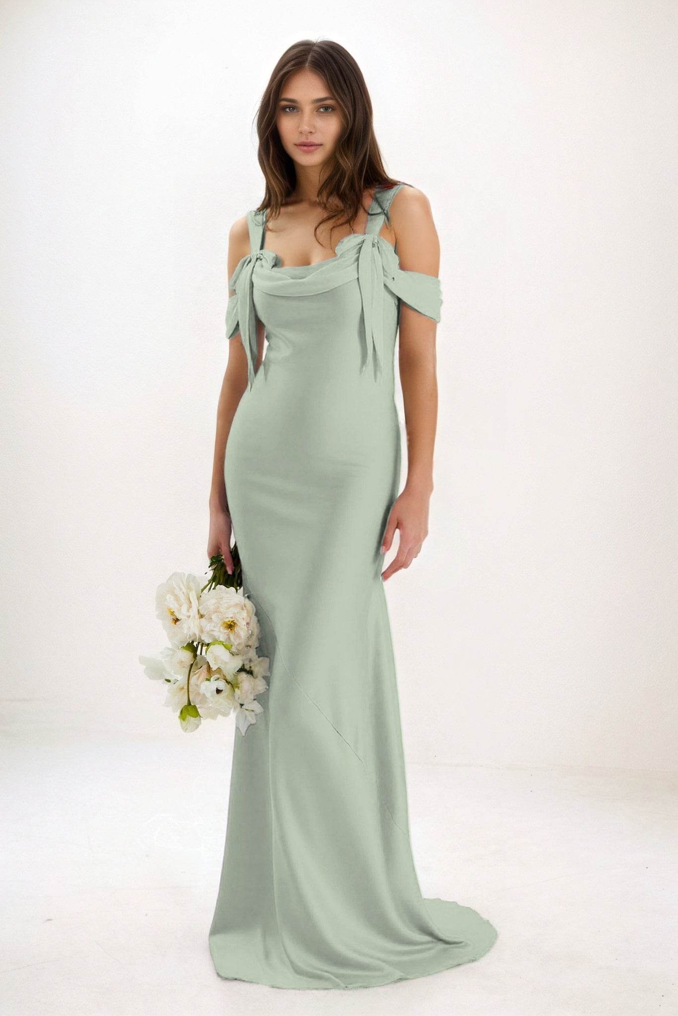 Sheath-Column Maxi Luxe Satin Bridesmaid Dress CB0841 - COCOMELODY