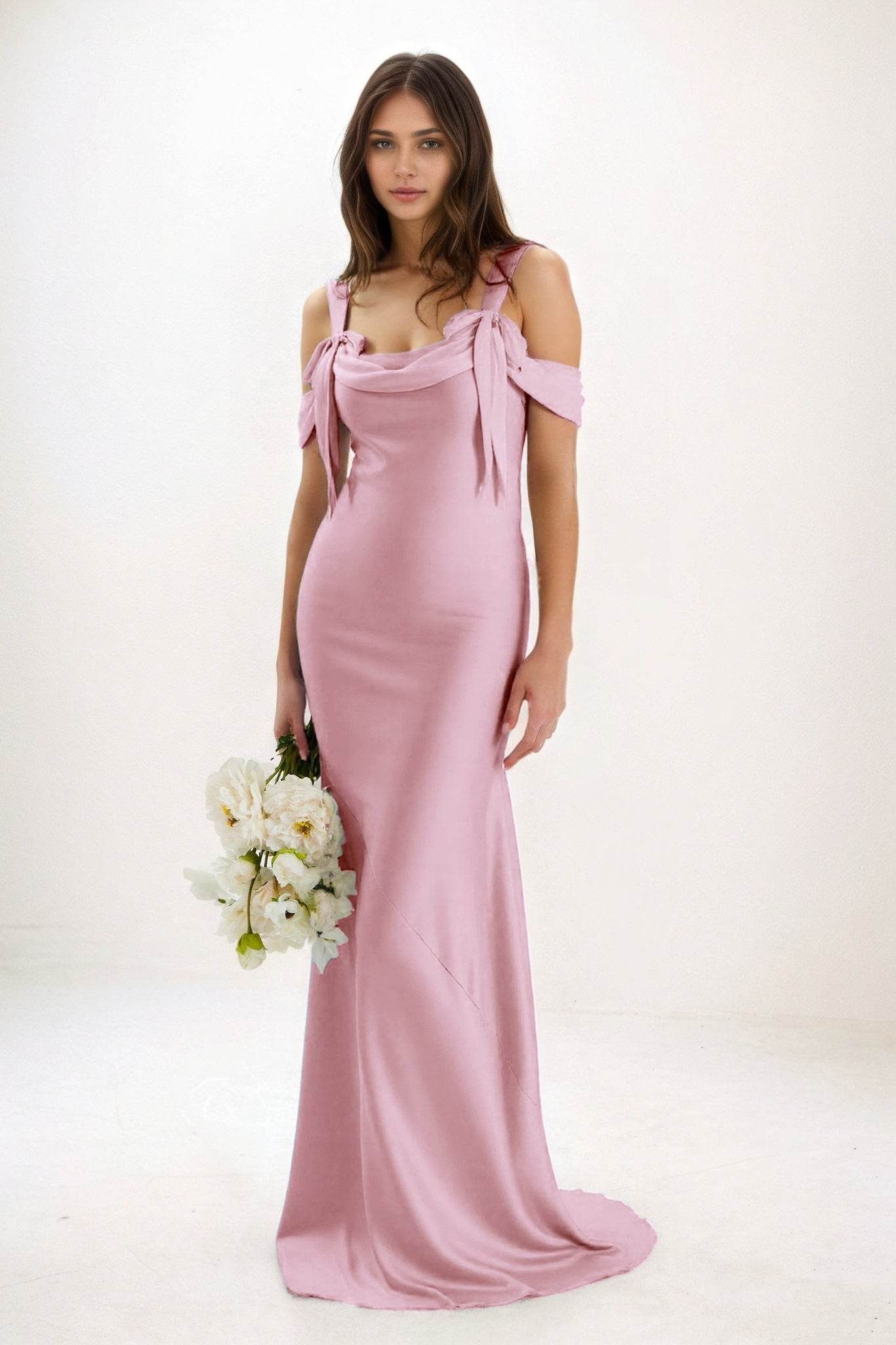 Sheath-Column Maxi Luxe Satin Bridesmaid Dress CB0841 - COCOMELODY