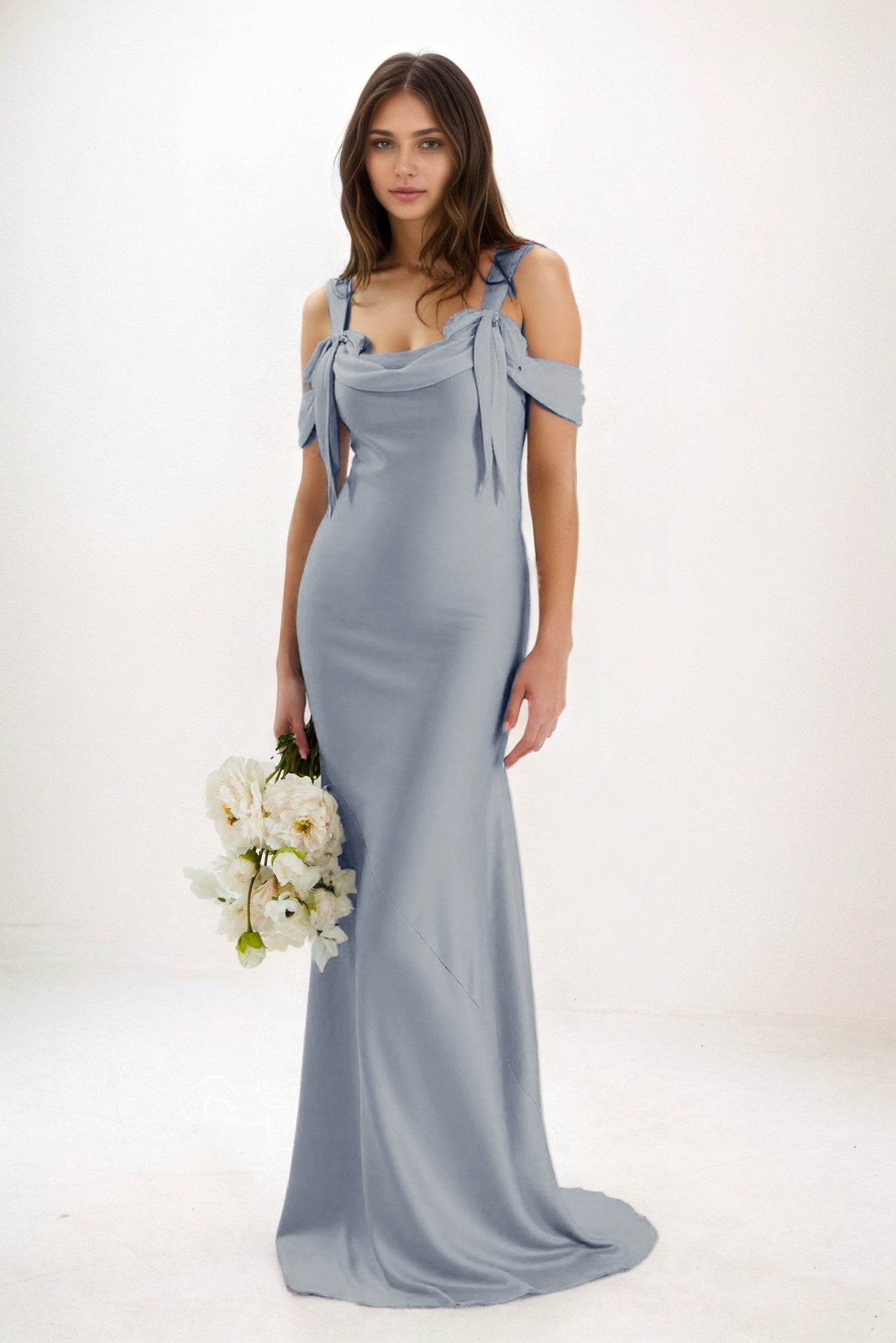 Sheath-Column Maxi Luxe Satin Bridesmaid Dress CB0841 - COCOMELODY
