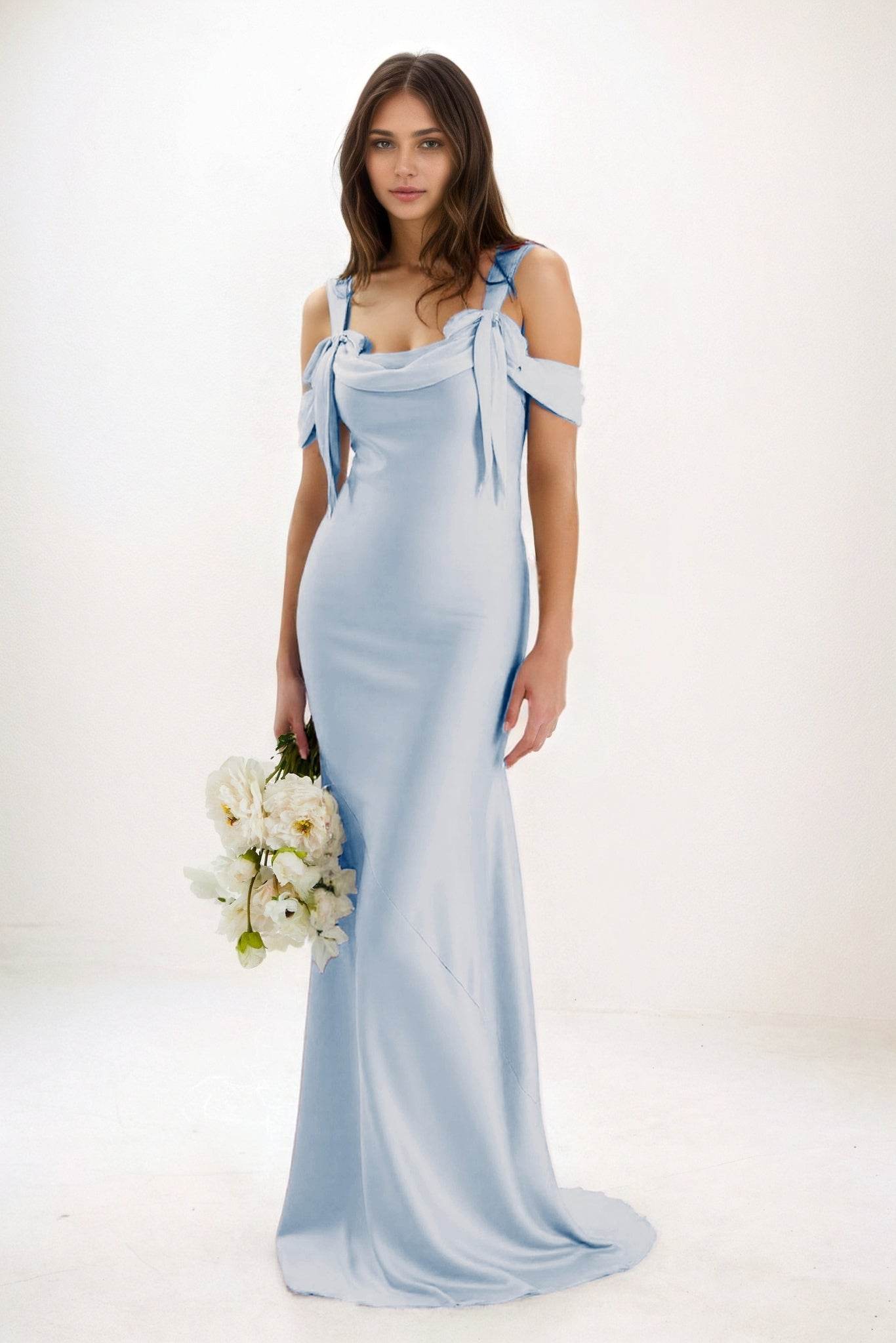 Sheath-Column Maxi Luxe Satin Bridesmaid Dress CB0841 - COCOMELODY