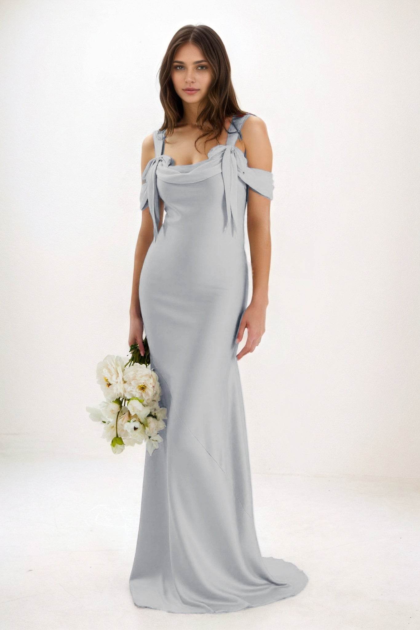 Sheath-Column Maxi Luxe Satin Bridesmaid Dress CB0841 - COCOMELODY