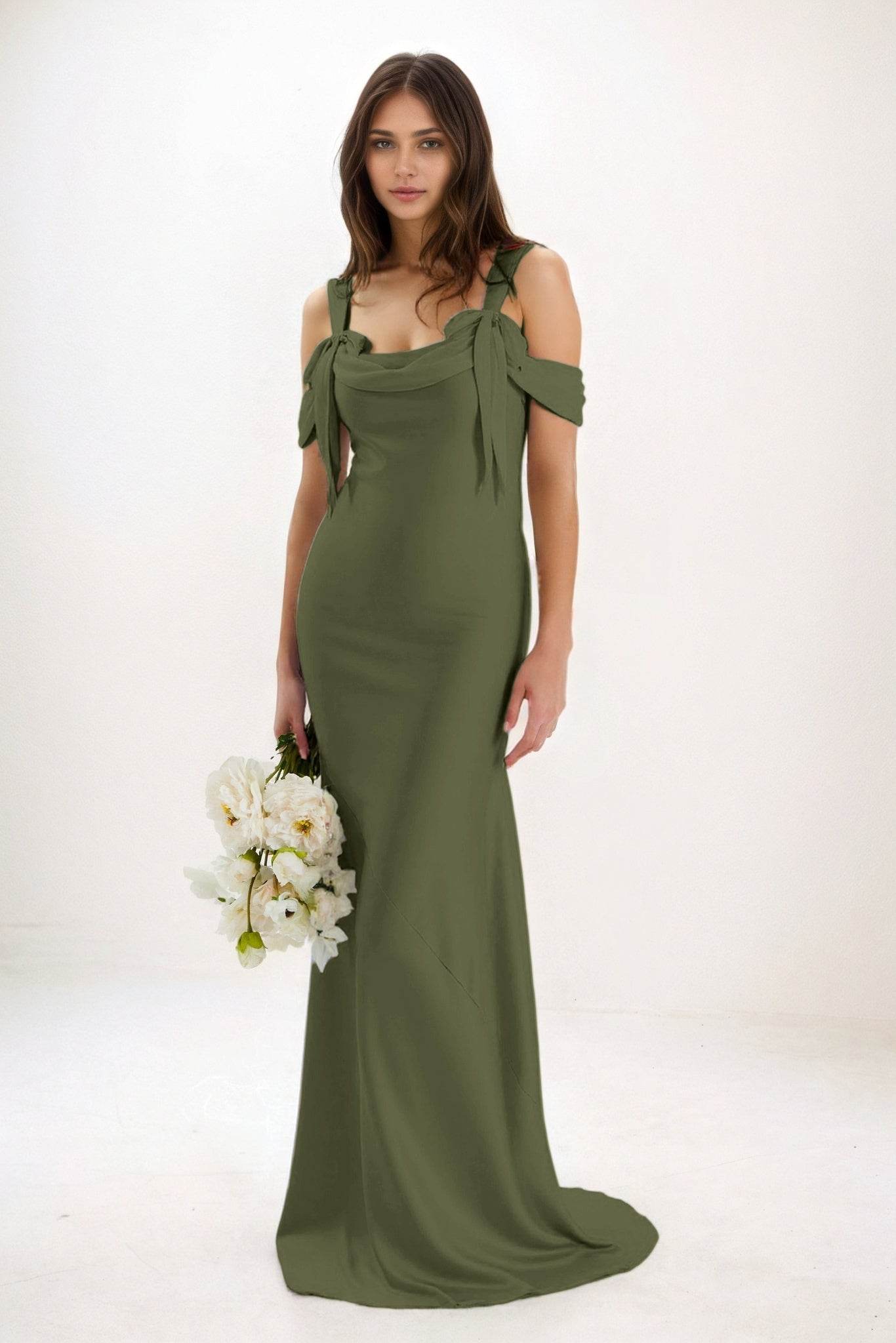 Sheath-Column Maxi Luxe Satin Bridesmaid Dress CB0841 - COCOMELODY