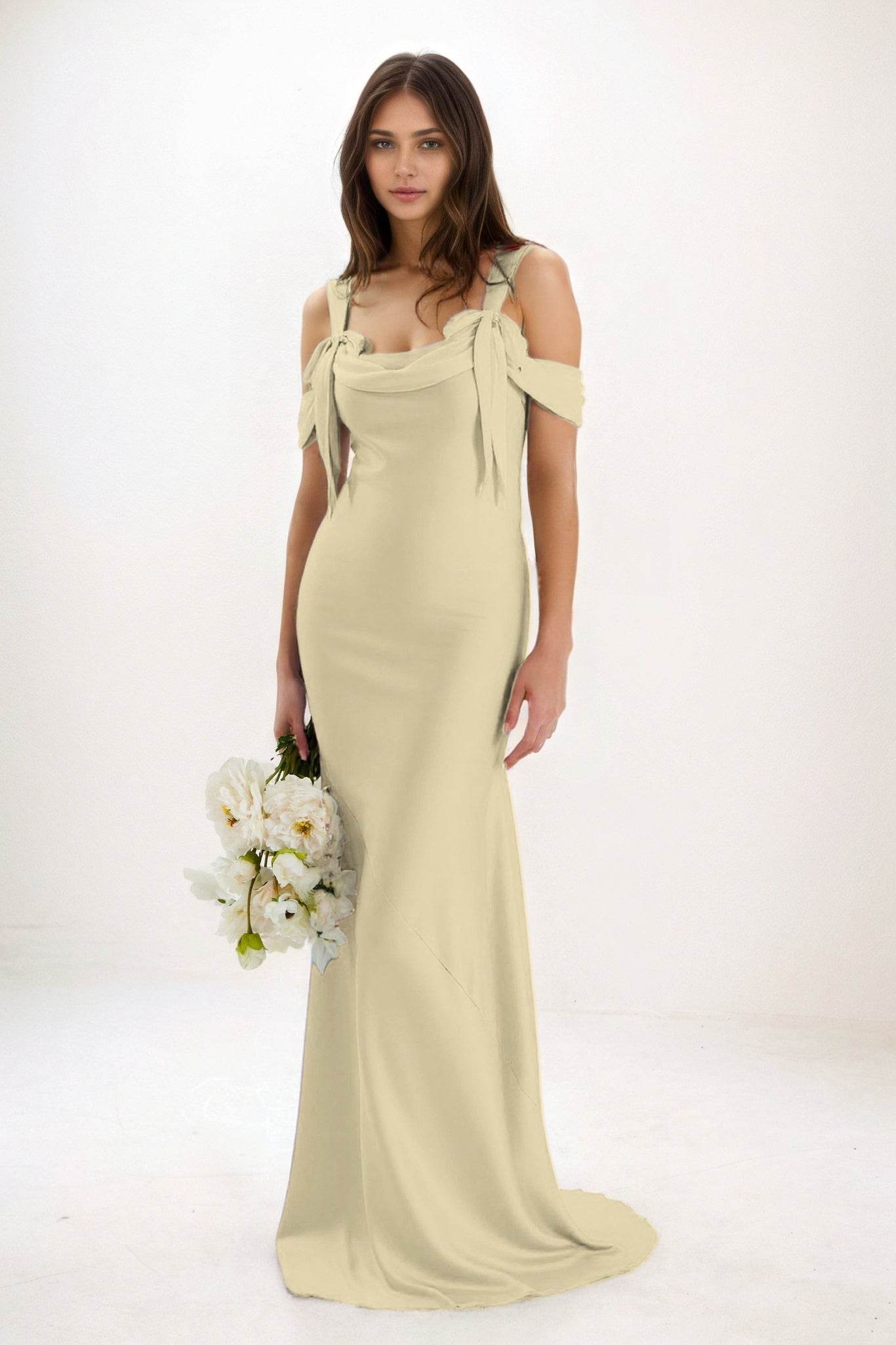 Sheath-Column Maxi Luxe Satin Bridesmaid Dress CB0841 - COCOMELODY